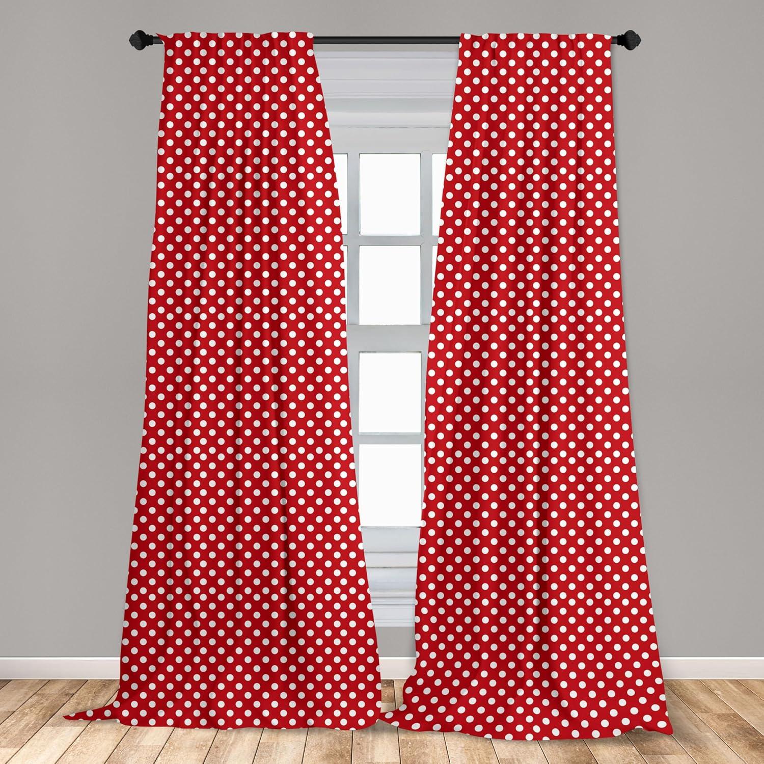 Ambesonne Retro Curtains, Polka Dots Circular Forms, Pair of 28"x63", Vermilion