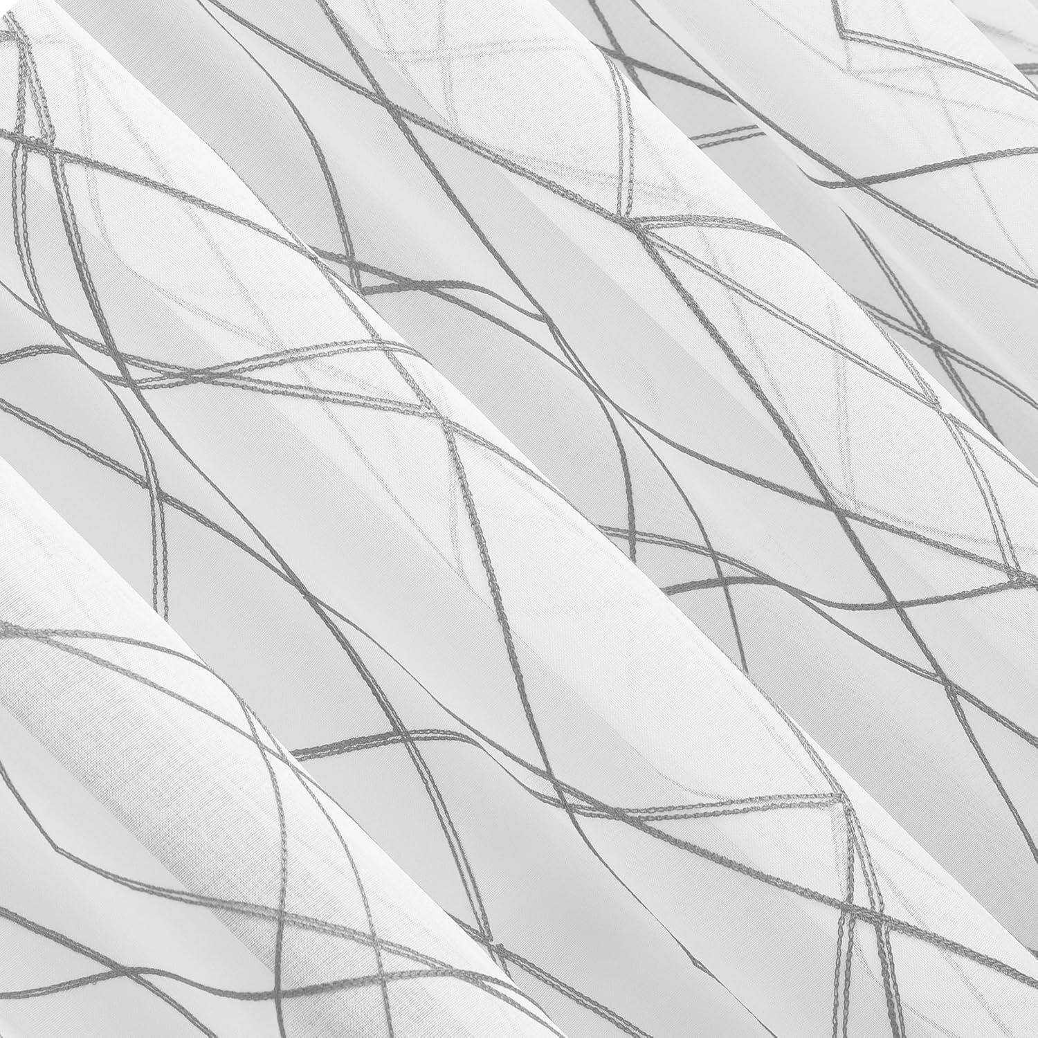 50"x63" No. 918 Light Filtering Abstract Geometric Embroidery Rod Pocket Curtain Panel Gray: Mid-Century Modern Decor