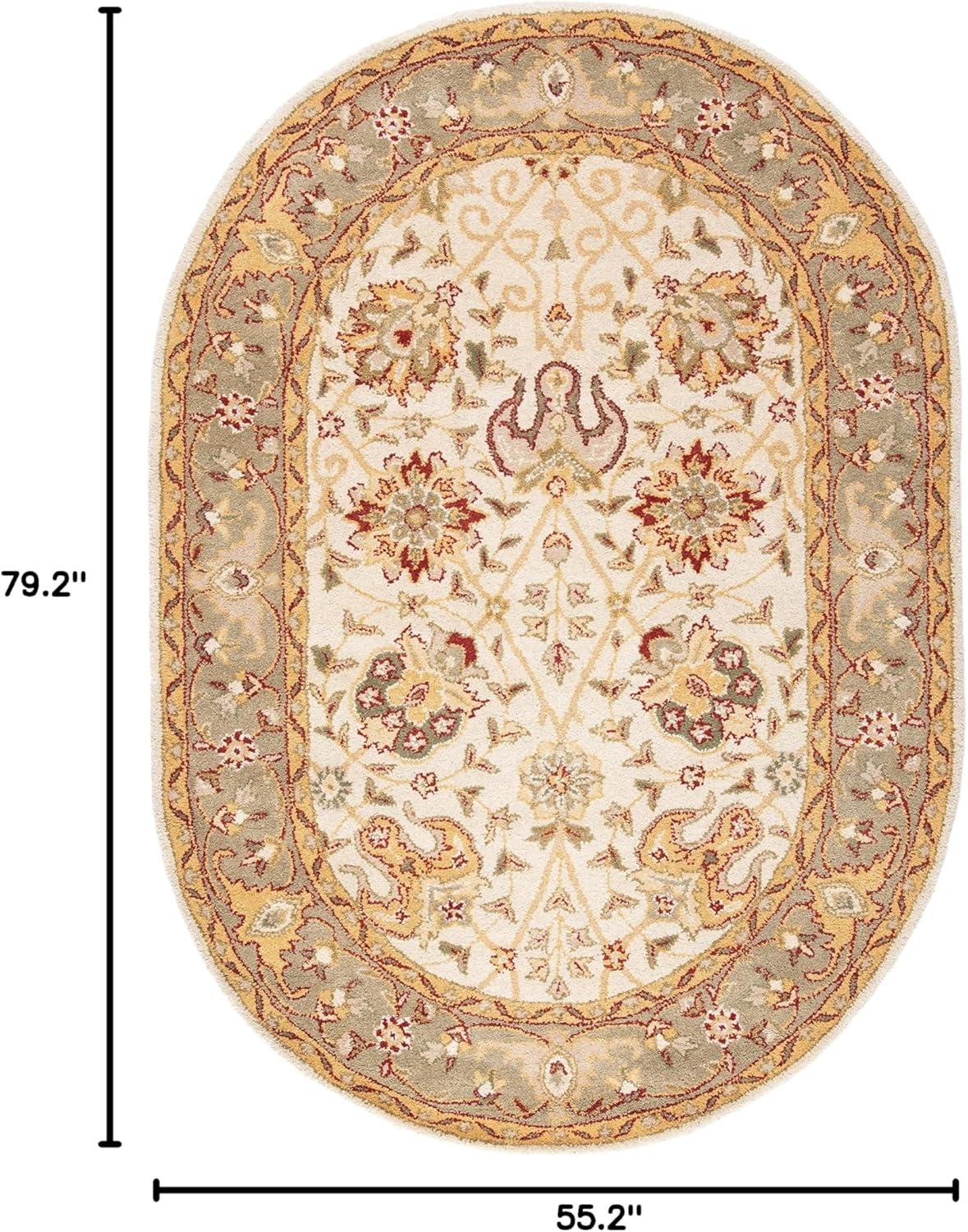 SAFAVIEH Antiquity Lilibeth Traditional Floral Wool Area Rug, Ivory, 4'6" x 6'6" Oval