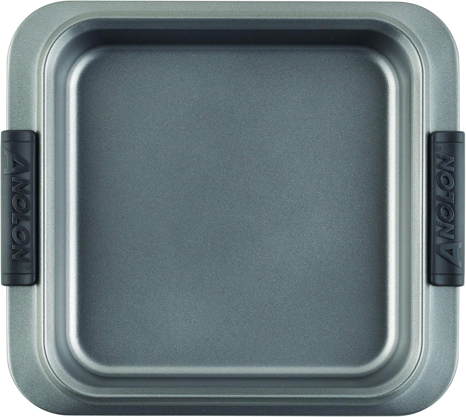 Gray Nonstick Square Cake Pan with Silicone Grips