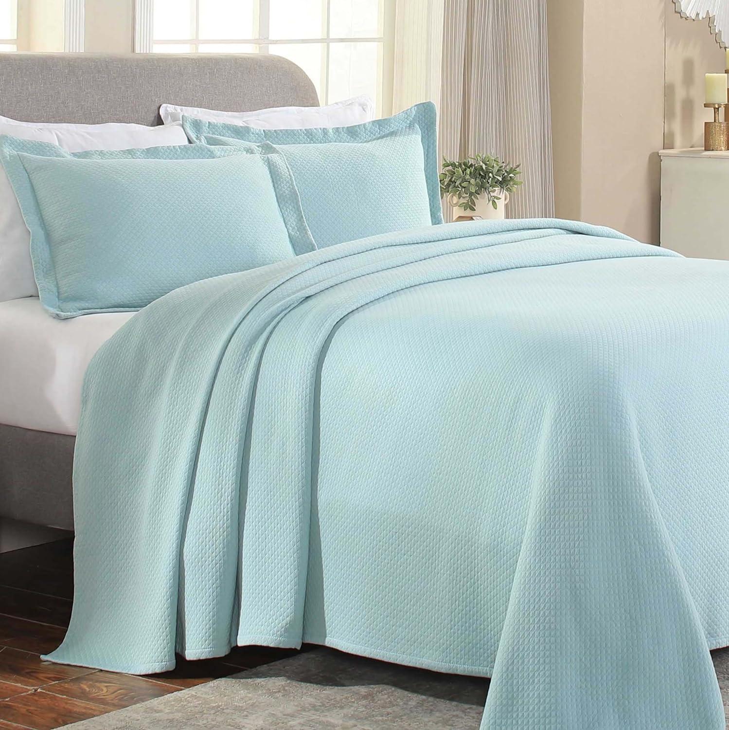 Aqua Diamond Solitaire Twin Cotton Bedspread Set with Pillow Sham