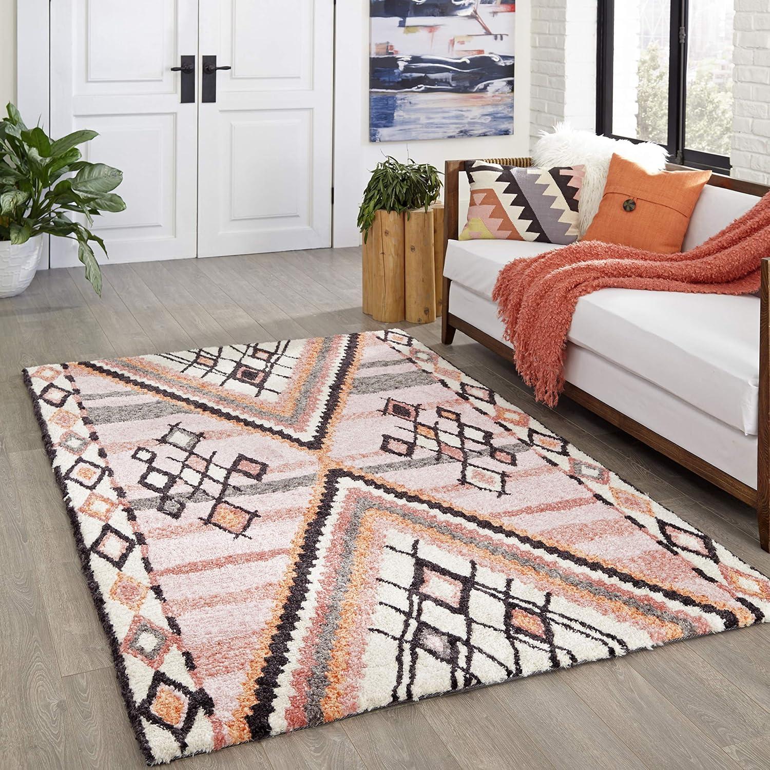2'3"x8' Shapes Tufted Runner Rug Pink - Momeni: Modern Handmade Hallway Rug, Polyester, Medium Pile, Indoor Use
