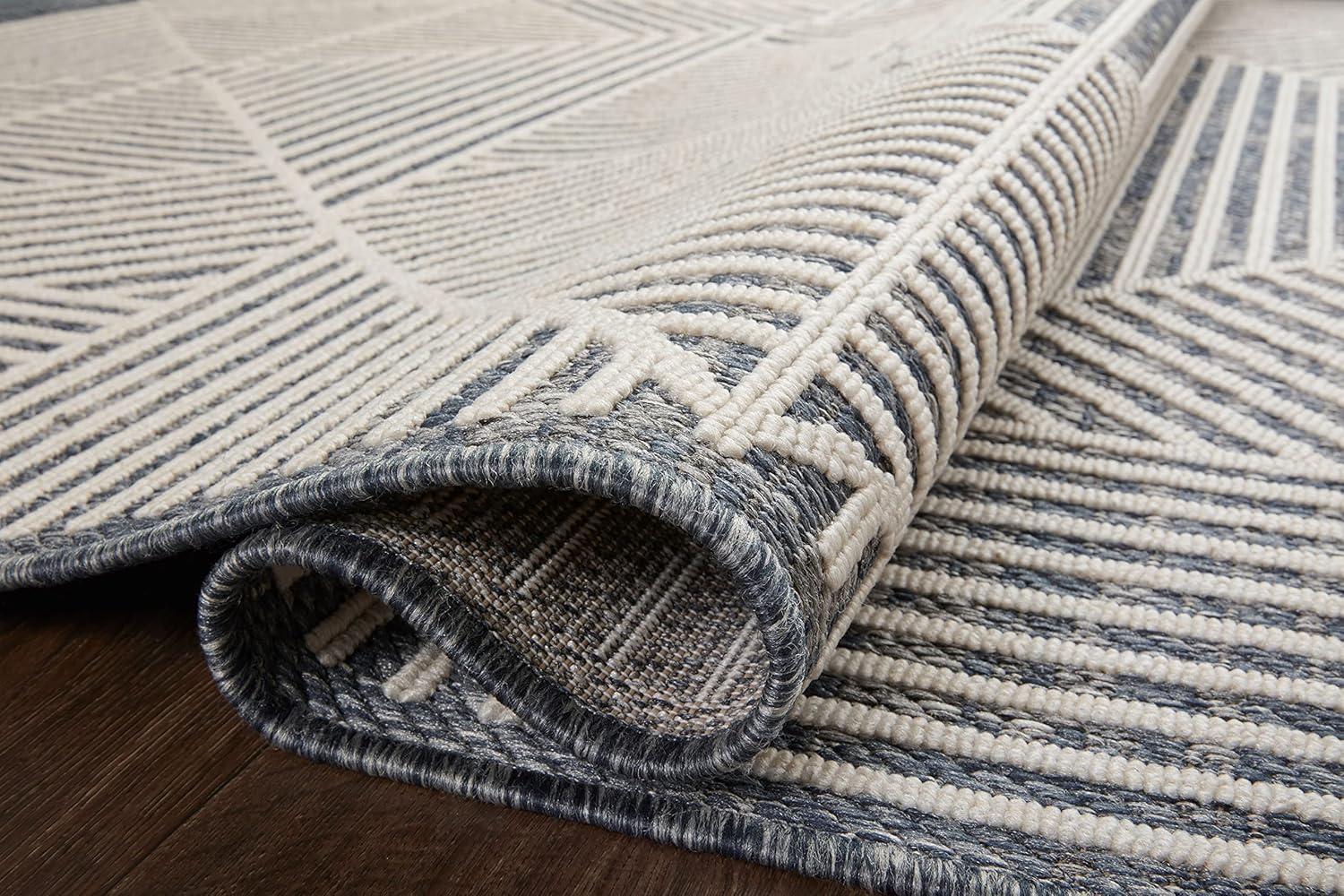 Handmade Denim & Ivory Geometric Outdoor Rug - 27" x 91"