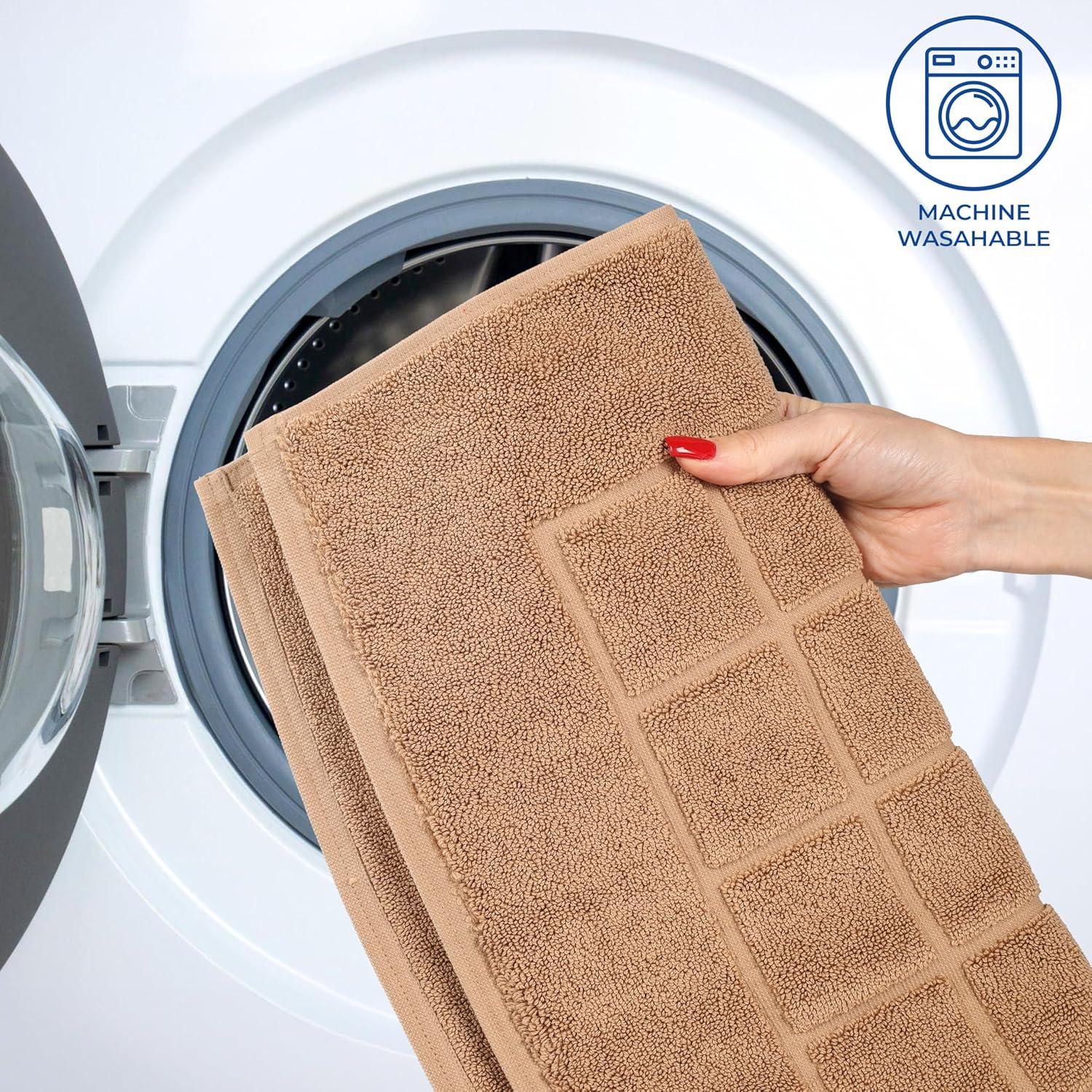 Superior Nora Cotton Terry Solid Absorbent Thick Checkered Washable Bath Mat Set Of 2