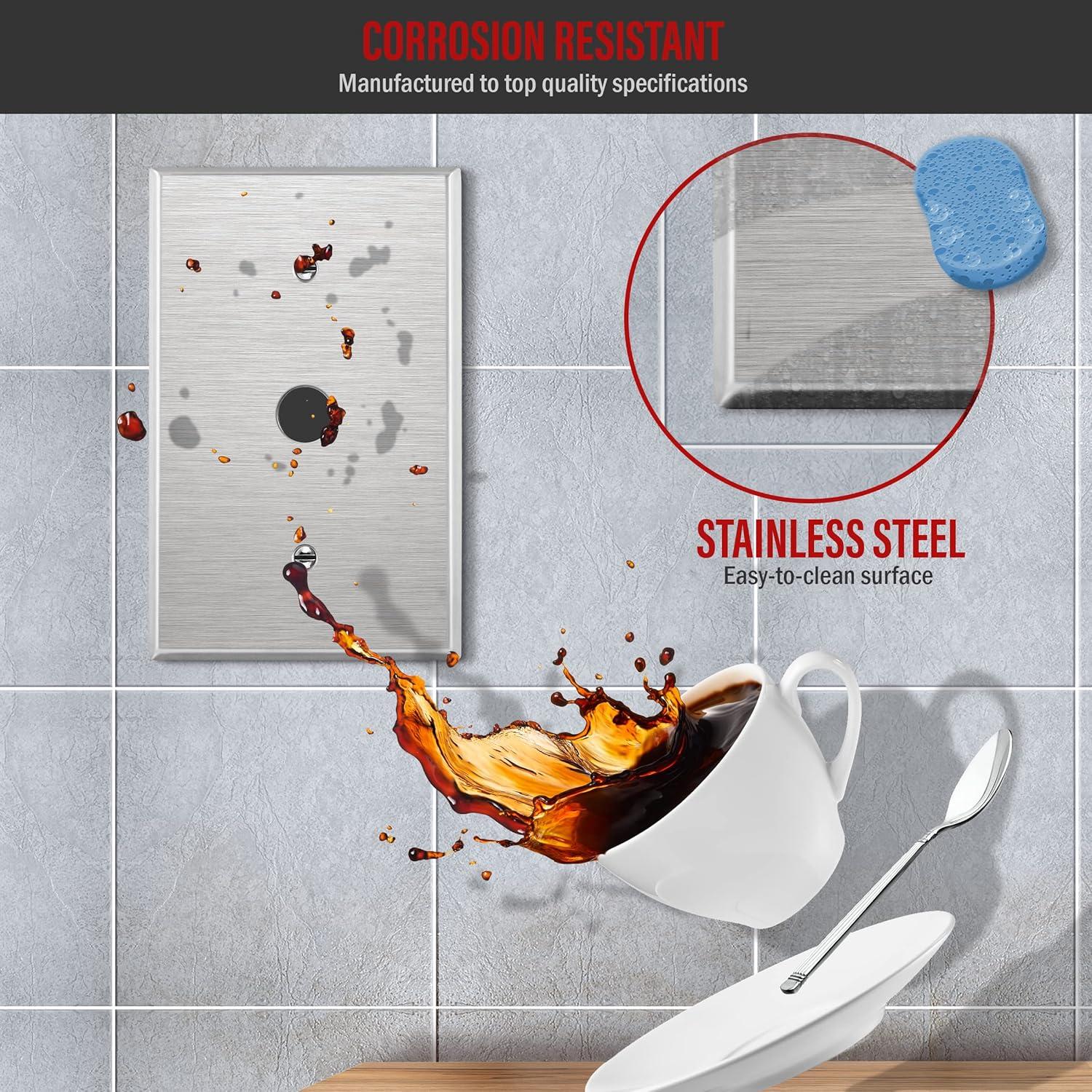 ENERLITES 1.406" Hole Single Receptacle Outlet Metal Wall Plate, Corrosive Resistant, Over Size 1-Gang 5.5" x 3.5", 7751O, 430 Stainless Steel, UL Listed, Silver