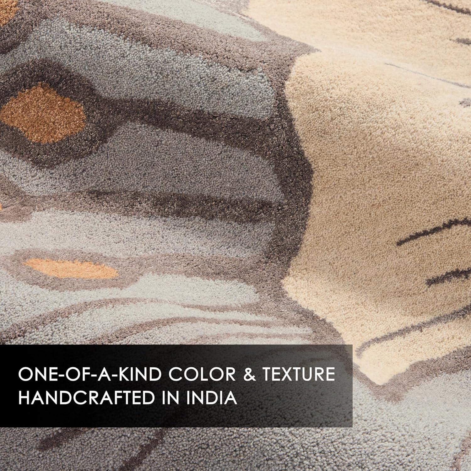 NICOLE MILLER NEW YORK Flora Grandeur Bloom Handcrafted Area Rug, Natural Wool Rug, Bold Floral Rug, Taupe, 6'x9'