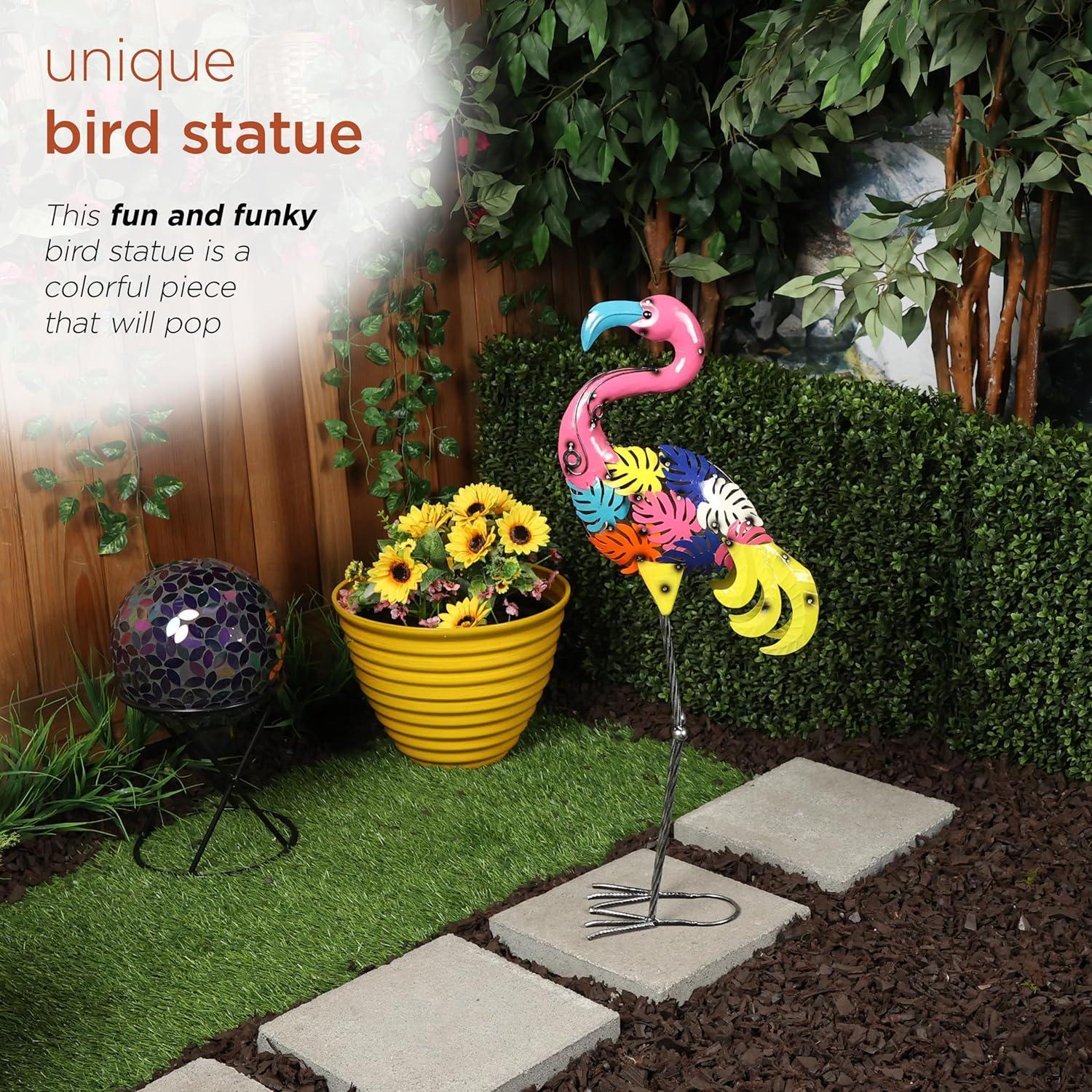 Alpine Corporation Metal Colorful Flamingo with Leaves Decor