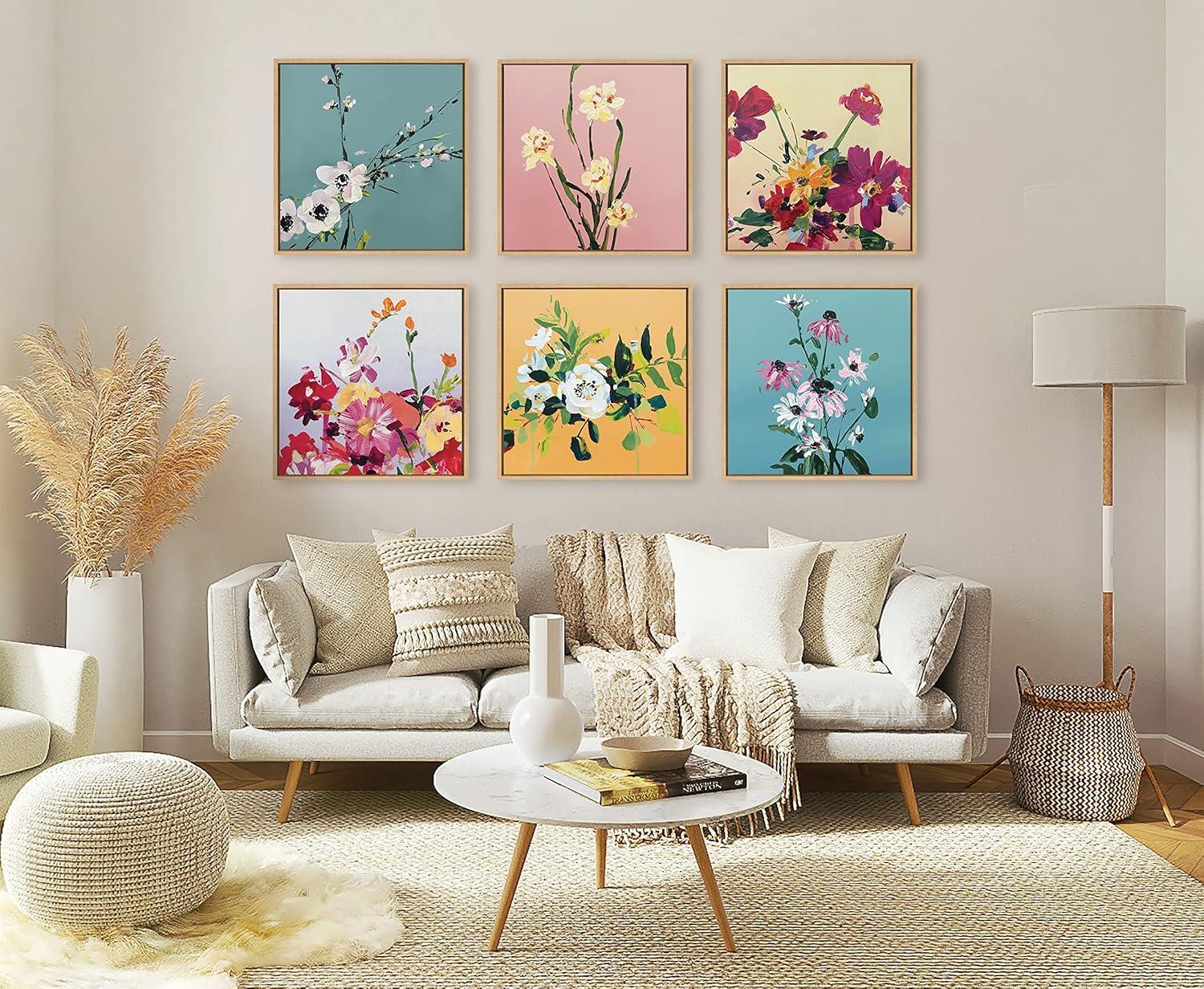 22x22 Natural Floral Canvas Wall Art with Polystyrene Frame