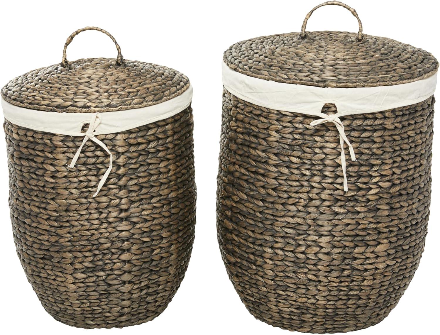 CosmoLiving by Cosmopolitan 23", 24"H Dark Brown Seagrass Handmade Storage Basket with Liner and Matching Tops, 2-Pieces