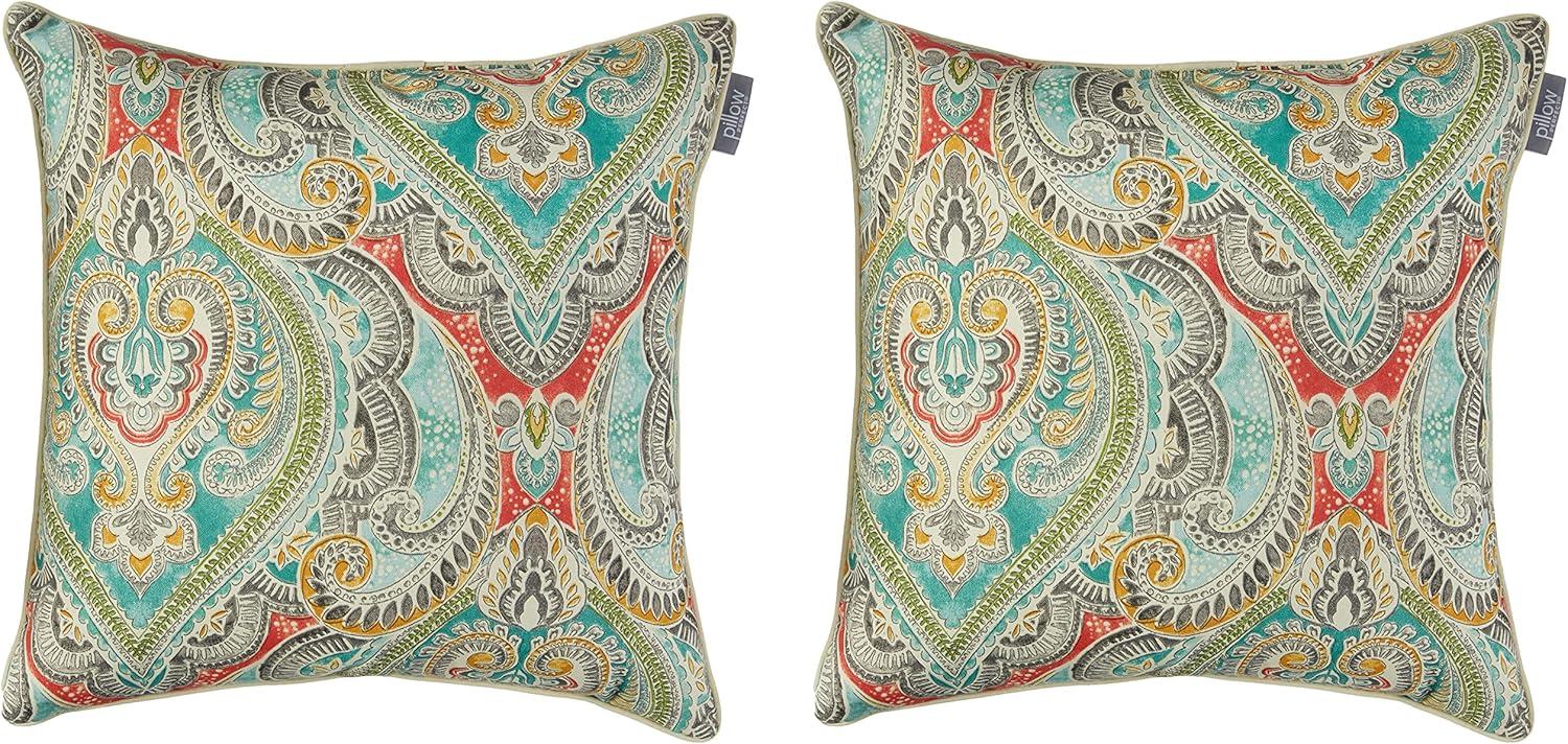 Set of 2 Paisley Outdoor Throw Pillows in Multicolor