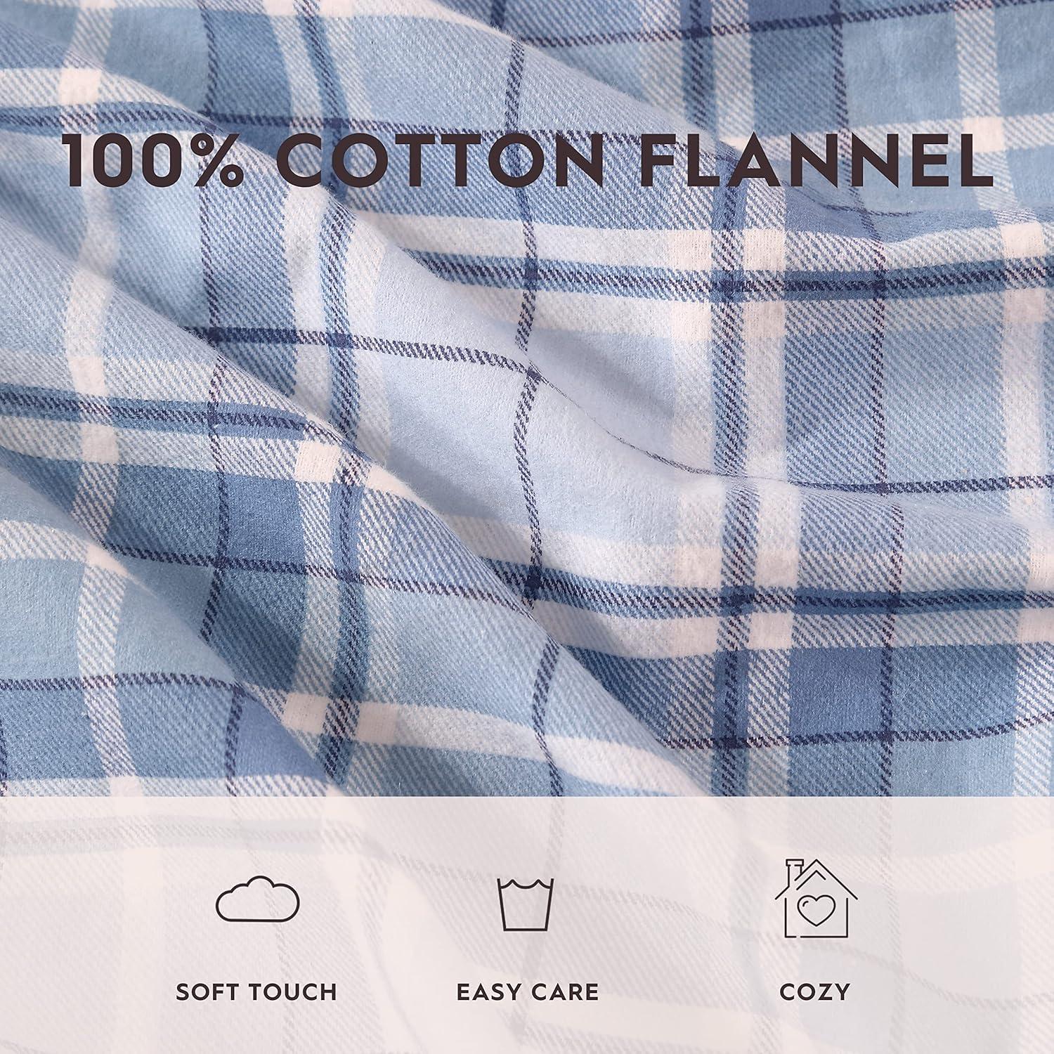 Vanessa Light Blue Cotton Flannel Full Plaid Sheet Set