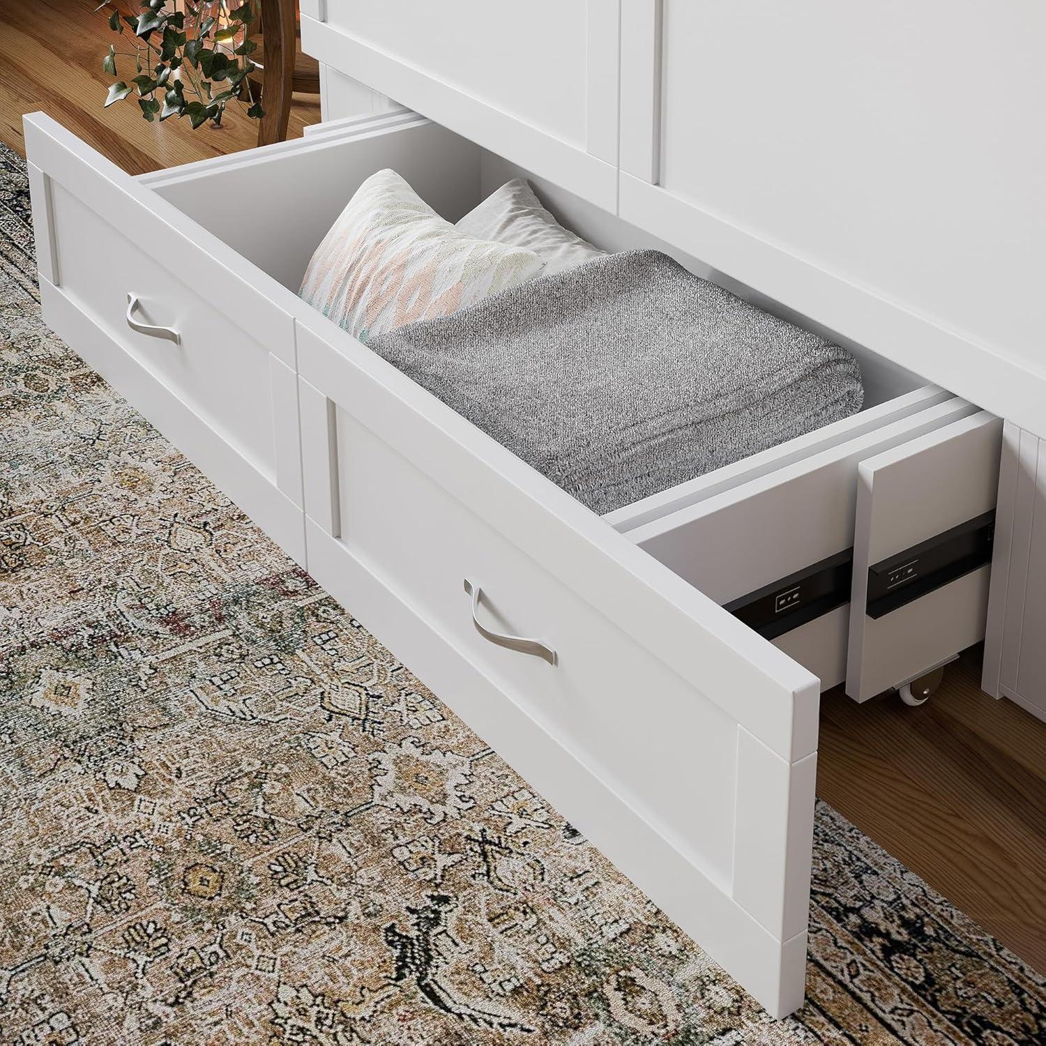 AFI Hamilton Full Solid Wood Murphy Bed Chest with Built-In Charger in White