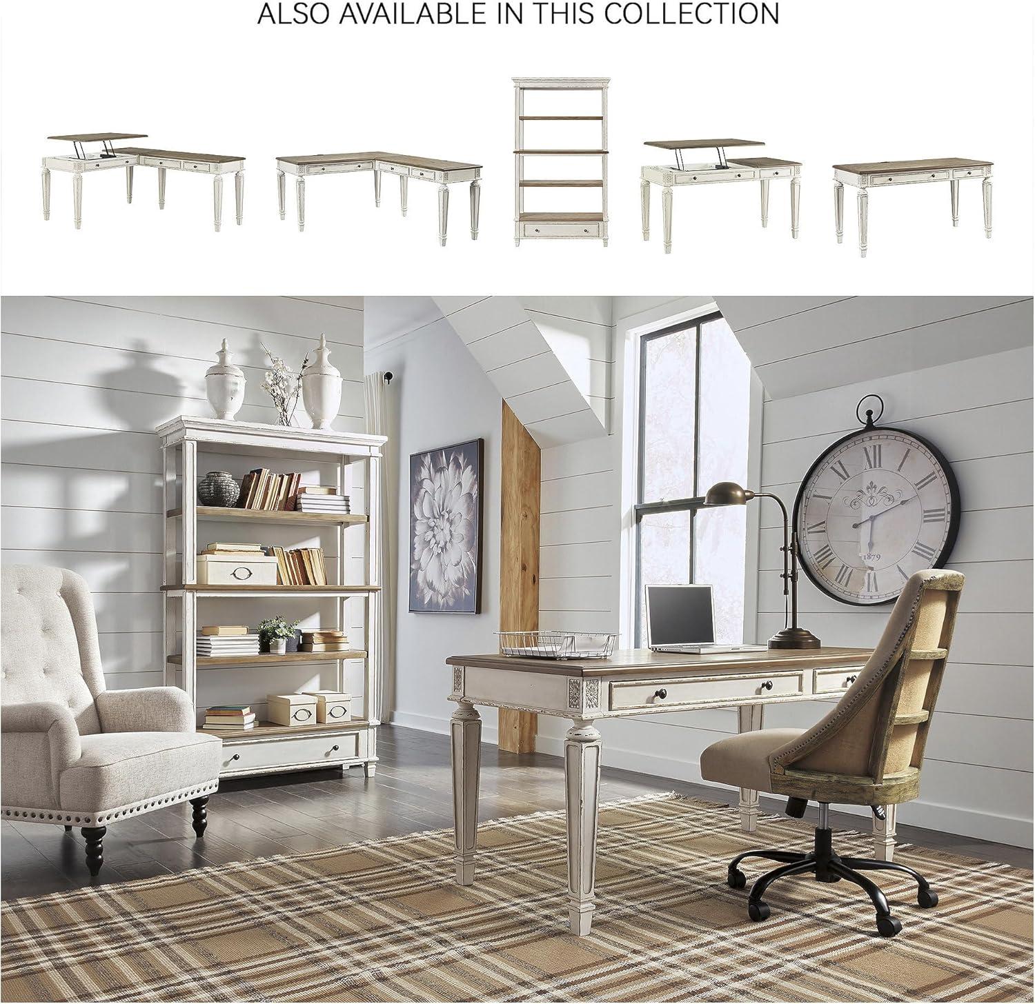 75" Realyn Bookshelf - Signature Design by Ashley: Cottage Style, Antiqued Two-Tone Finish, Open Shelves