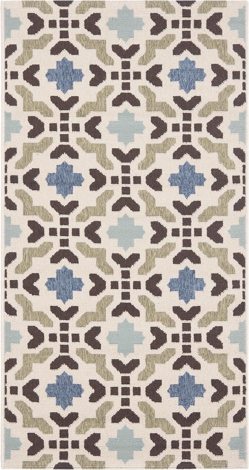 SAFAVIEH Veranda Branson Geometric Indoor/Outdoor Area Rug, 2'7" x 5', Cream/Aqua