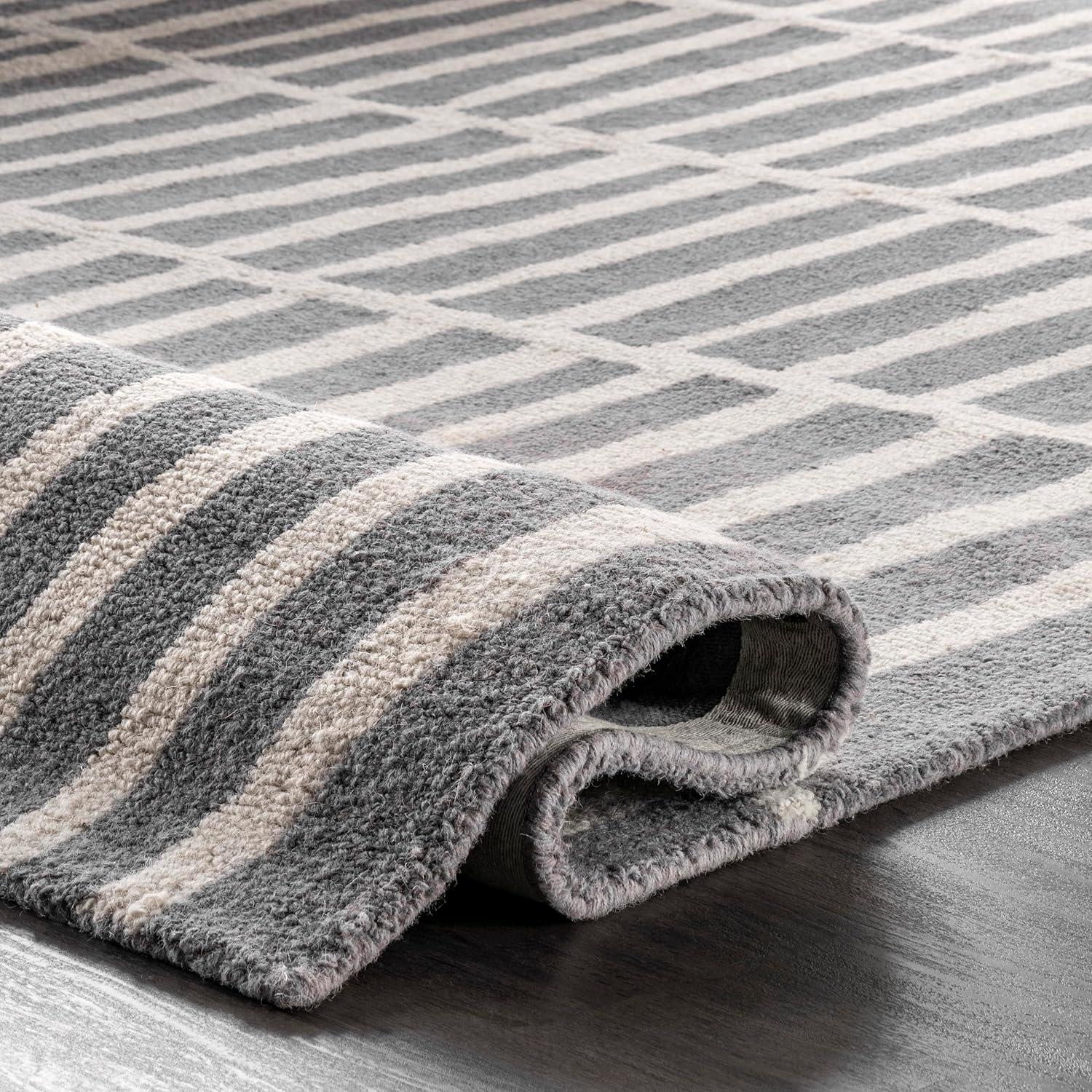 Nuloom Lemuel Geometric 3x5 Wool Accent Indoor Area Rug for Living Room Bedroom Dining Room Entryway Kitchen, Grey/Ivory