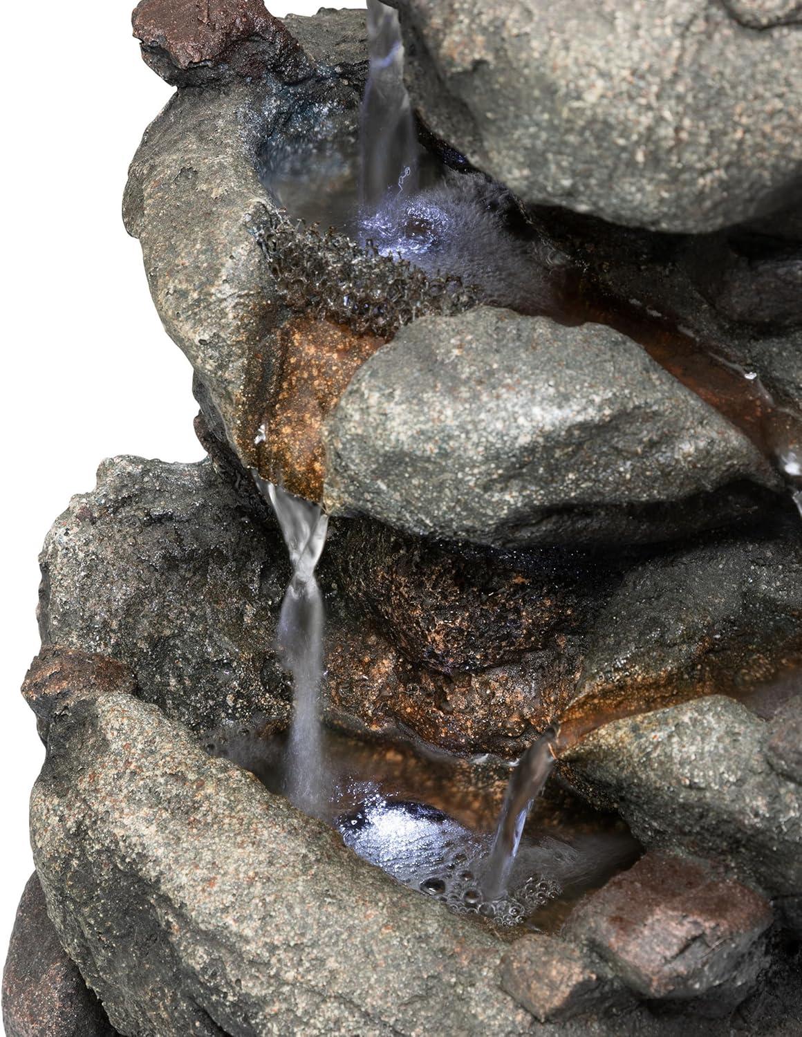 Alpine Corporation 14-Inch Indoor & Outdoor Rainforest Rock Fountain with LED Light