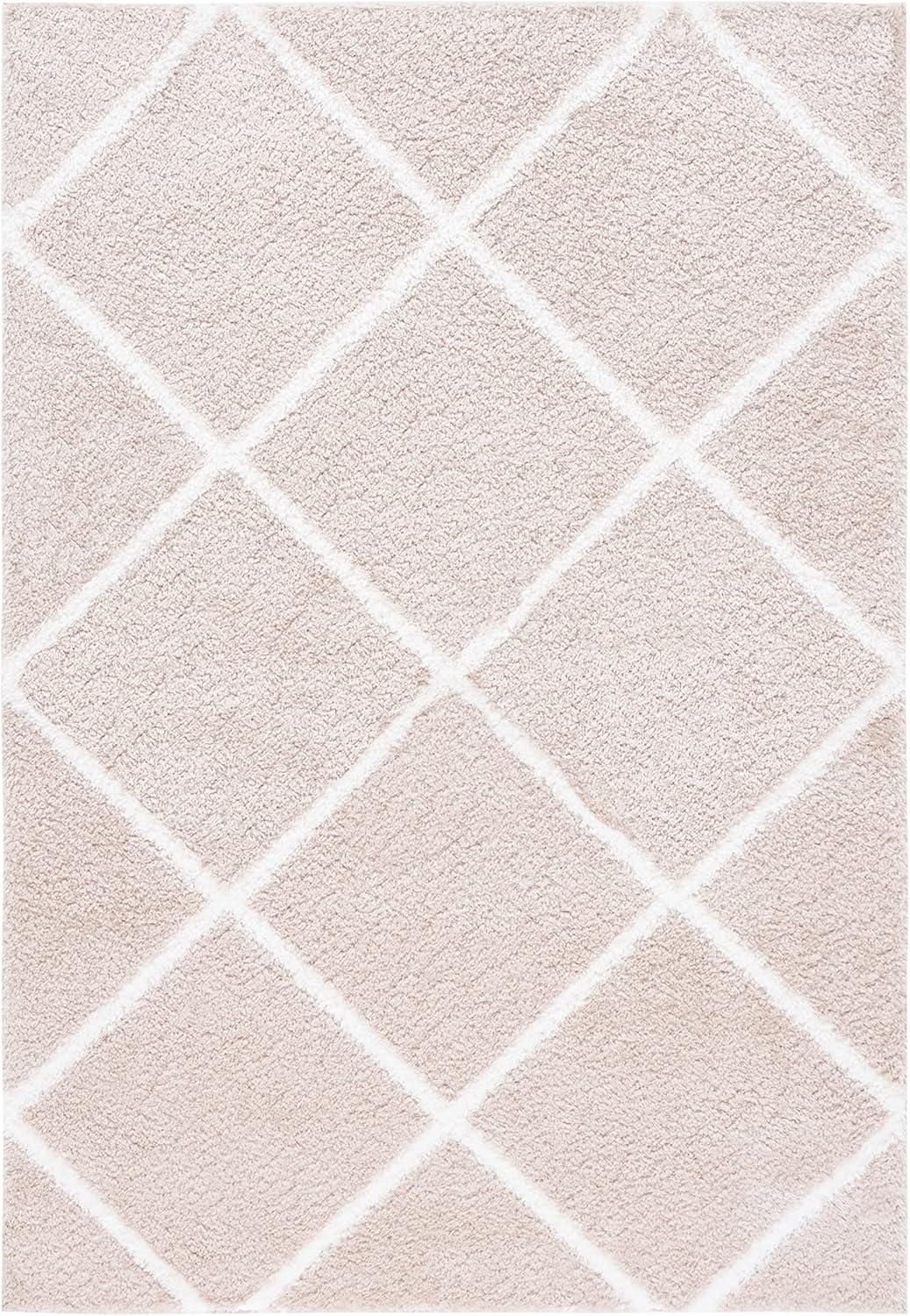 SAFAVIEH Tahoe Elwyn Trellis Shag Area Rug, 9' x 12', Beige/White