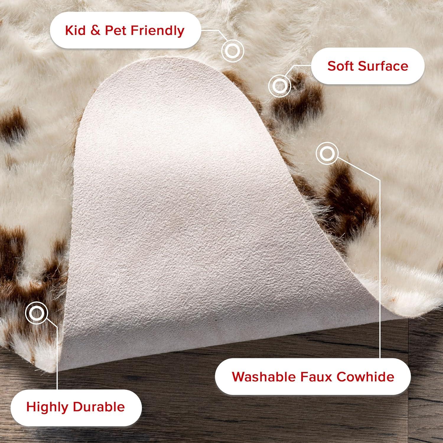 Nuloom Marcia SpinClean Machine Washable Faux Cowhide Area Rug, Shaped 3' 10" x 5', Brown