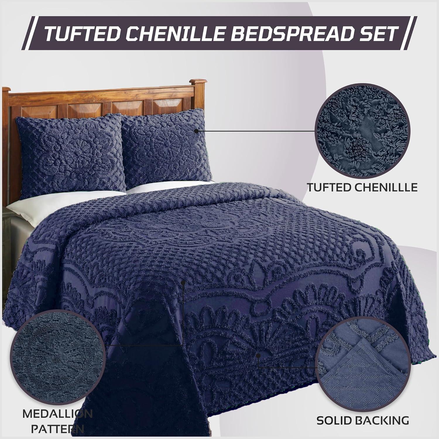 Better Trends Trevor Bedspreads 100% Cotton Chenille - Traditional Medallion Bedding Set, Luxurious All Season Comfort, Machine Washable Trevor Collection Bedspread Set