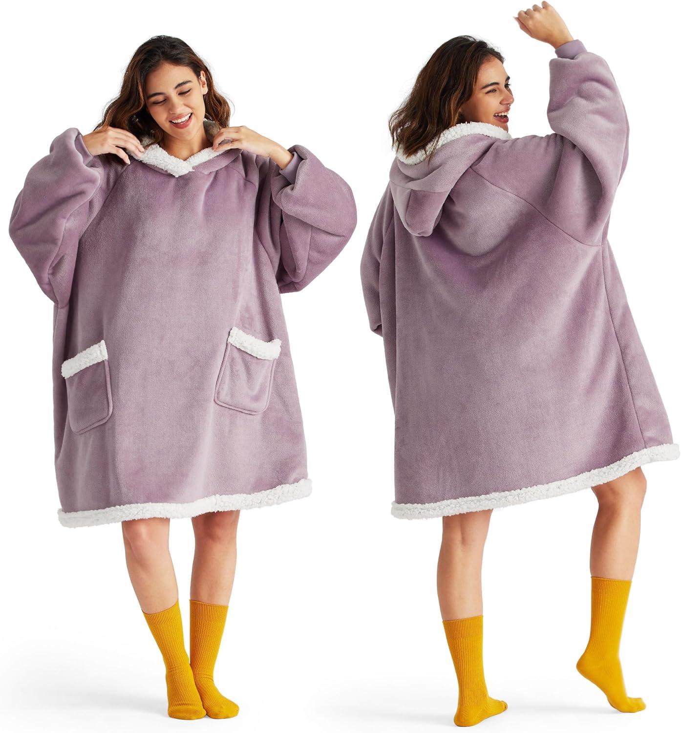 Bedsure Bedsure Blanket Hoodie - Sherpa Wearable Blankets For Women & Kids As Gifts For Women Men, Christmas Gifts Sweatshirt Blanket