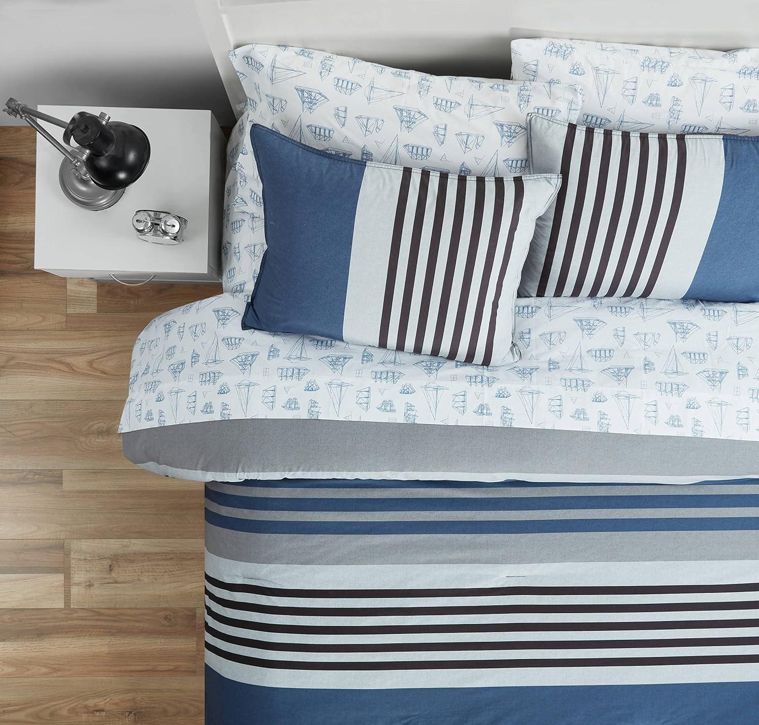 Nautica Charcoal and Navy Cotton Full/Queen Duvet Set