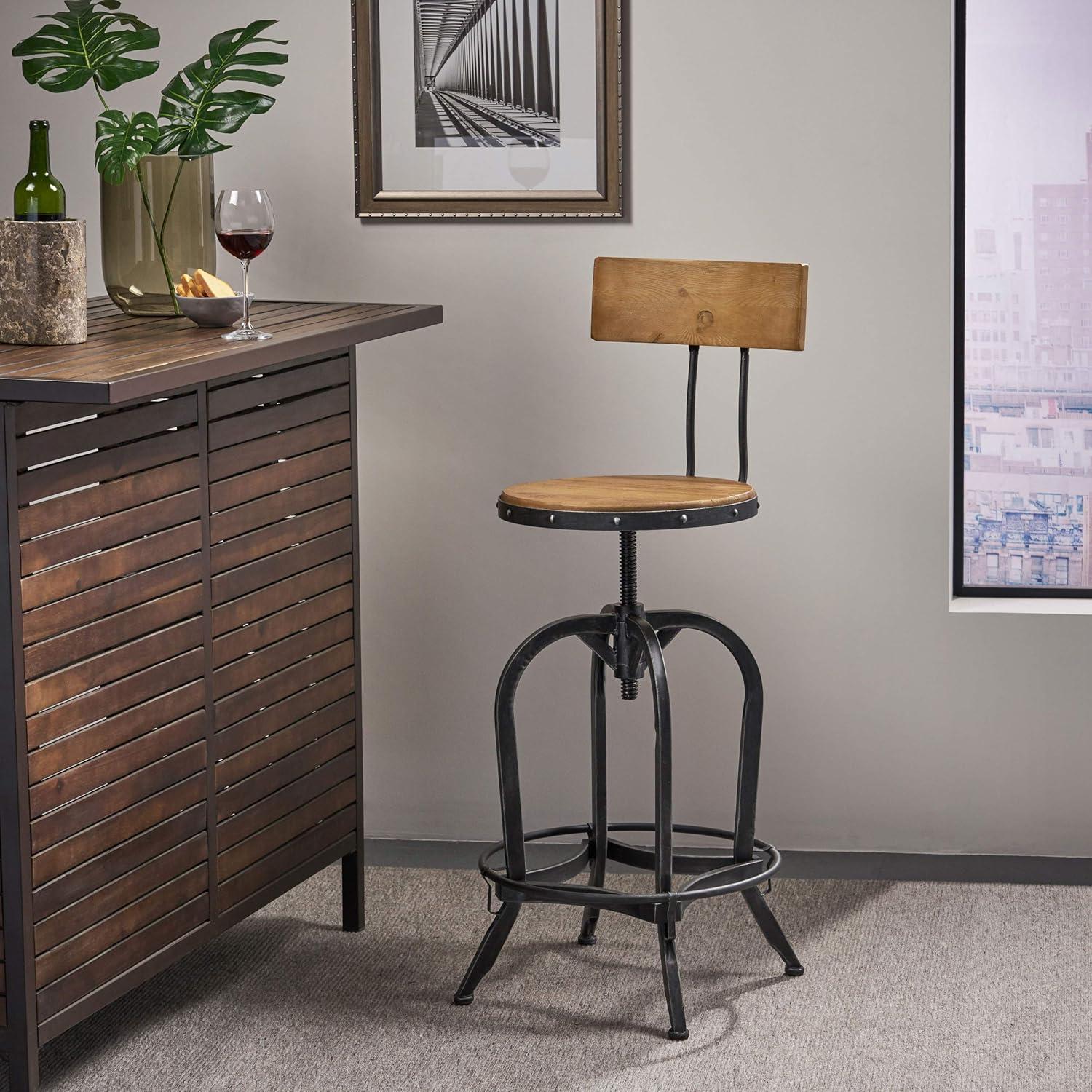 Hartley Naturally Antique Fir Wood Adjustable Barstool With Backrest