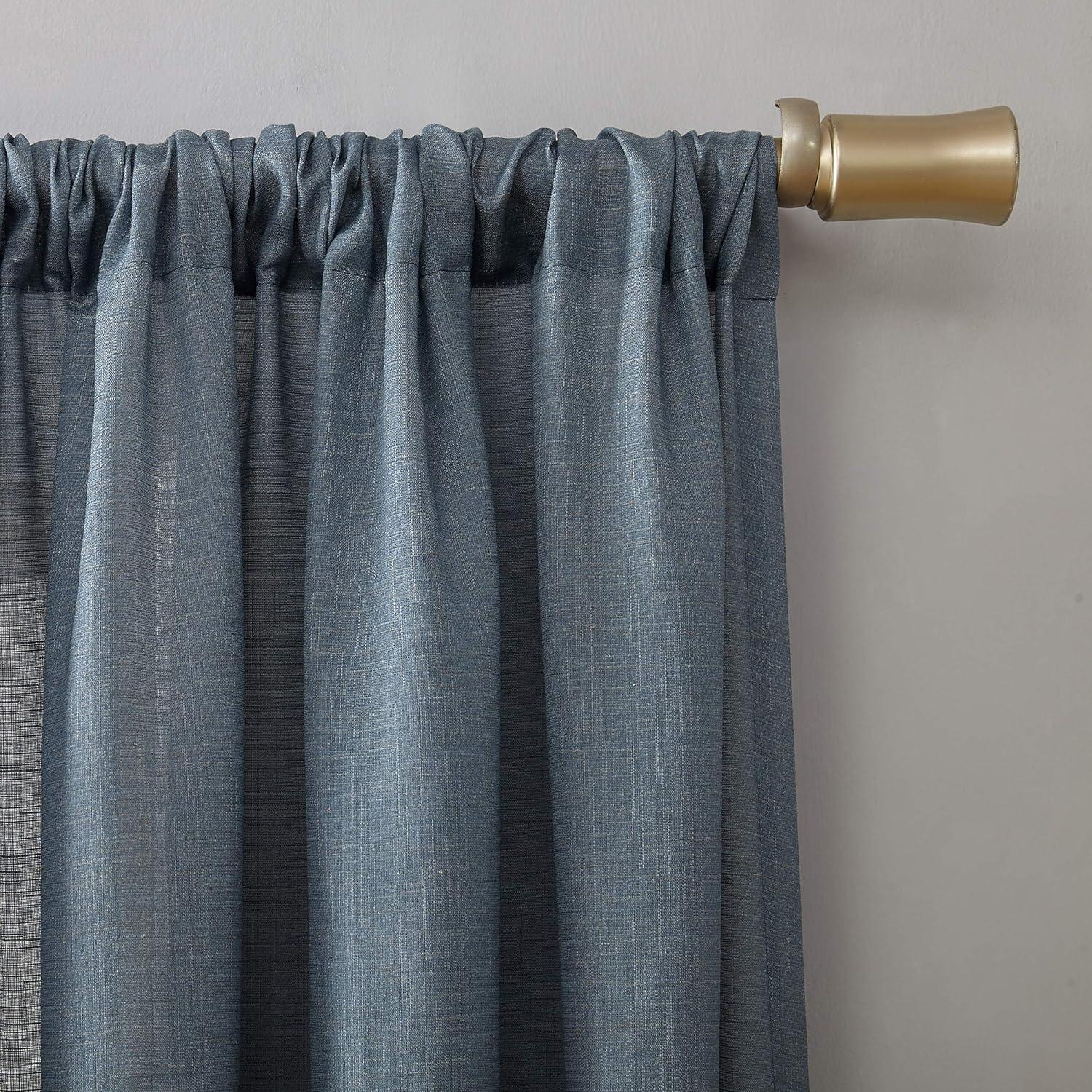 No. 918 Daniela 1-Piece Linen Blend Semi-Sheer Rod Pocket Curtain Panel, 54"x84", Denim Blue