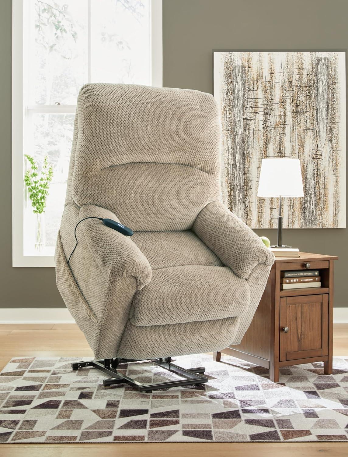 Beige Faux Leather Power Lift Recliner with USB Ports