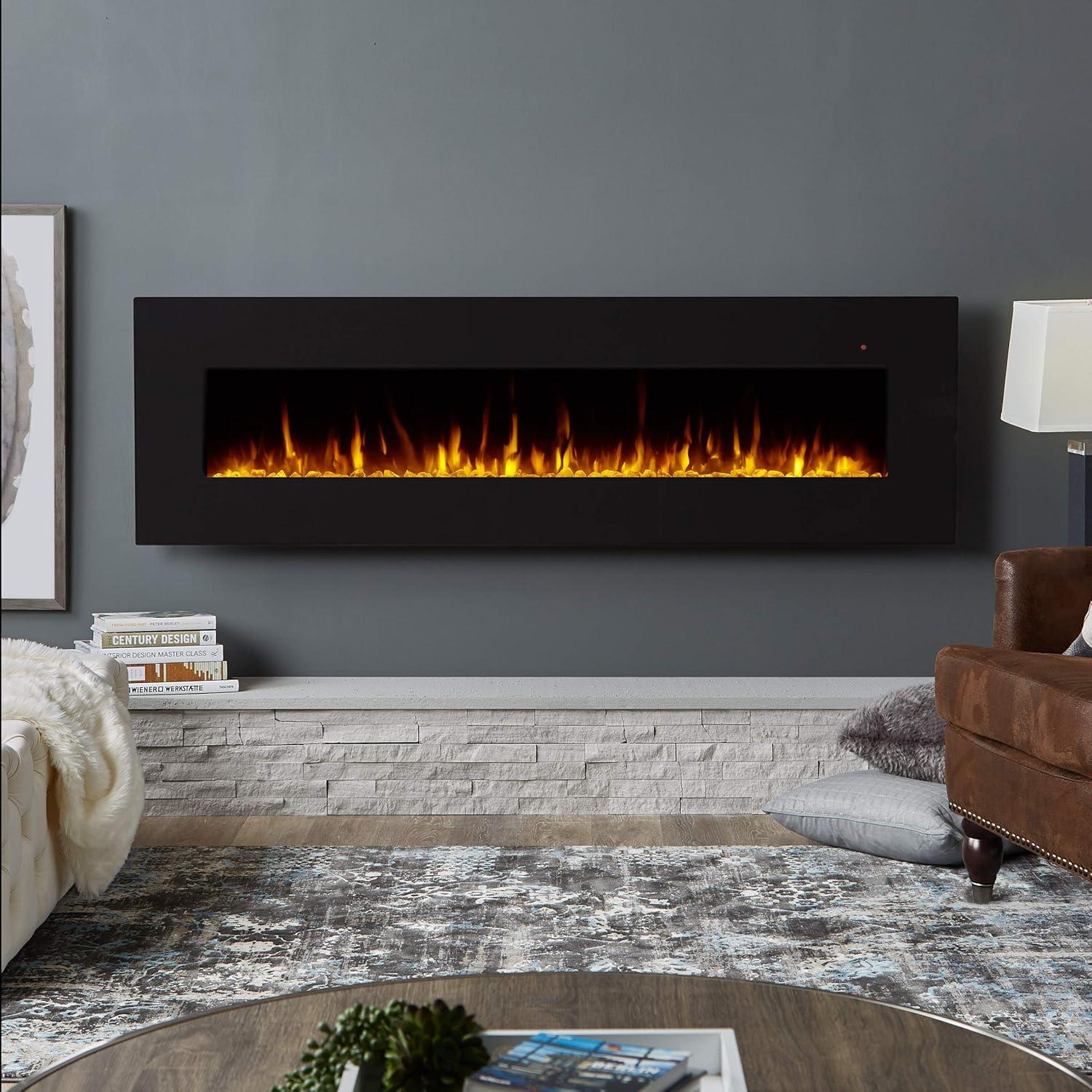 Corretto 72" Black Wall Mounted Electric Fireplace with Mantel