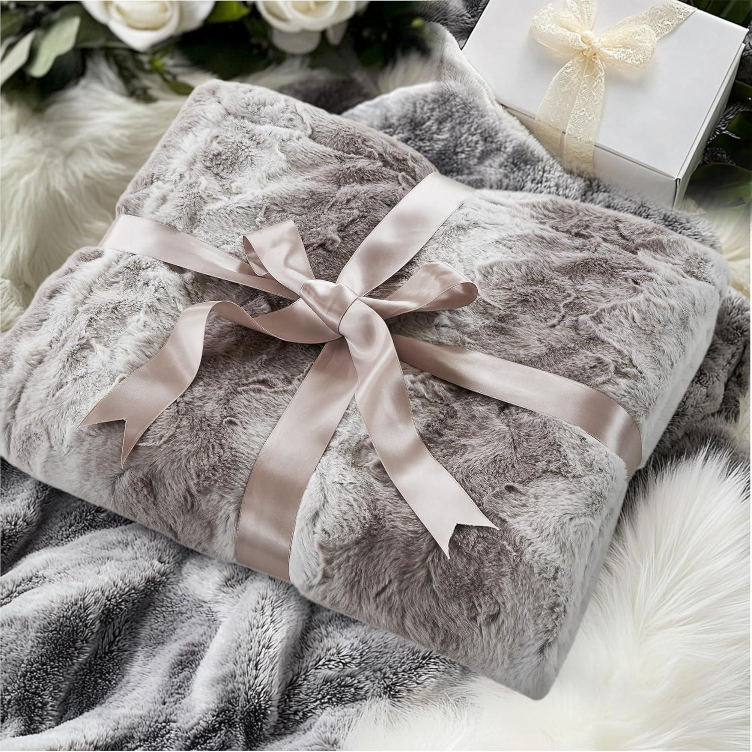 80"x96" Marselle Faux Fur Oversized Bed Throw Blanket Gray