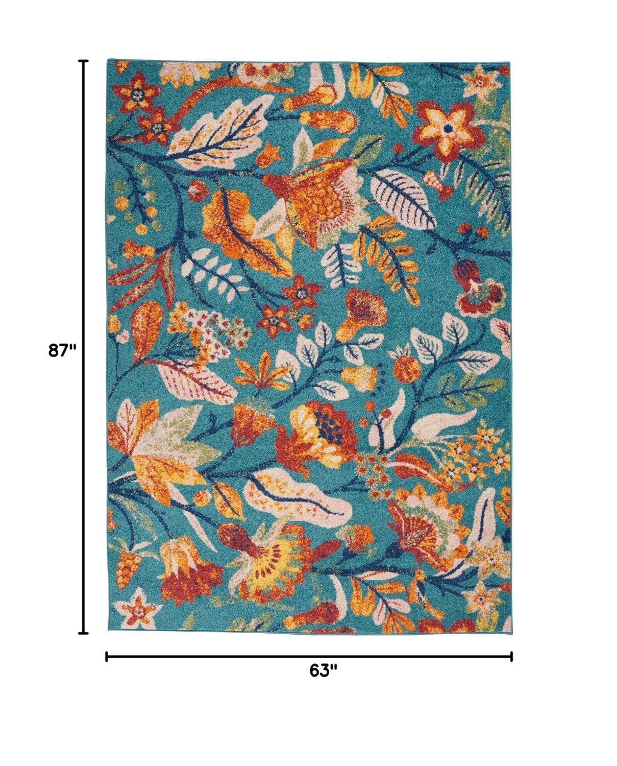 Nourison Allur Botanical Indoor Area Rug Turquoise Multicolor 5'3" x 7'3"