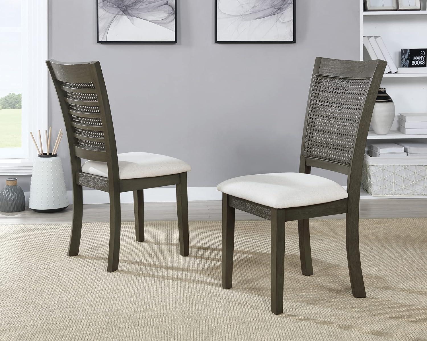 Walden Cane Back Dining Chair  with Gray Base and Linen White Fabric Seat