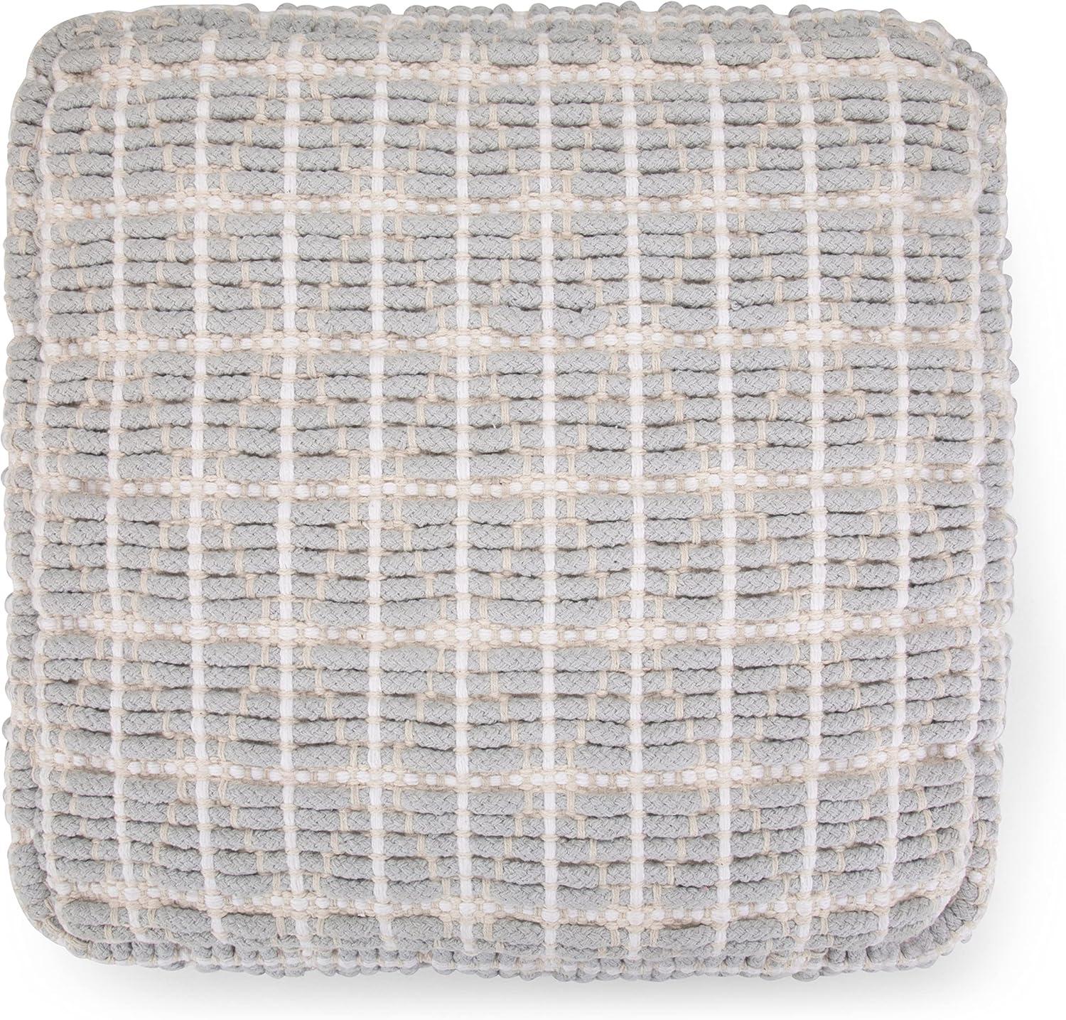 Noreen Light Blue and White Handloom Woven Square Pouf