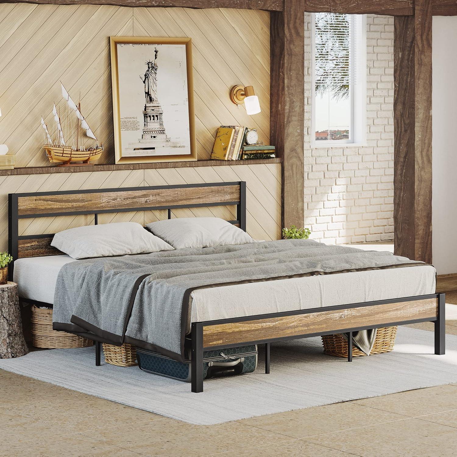 Platform Metal Bed Frame with Headboard Heavy Duty, Noise-Free, Queen