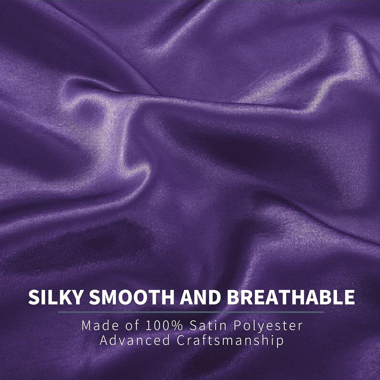 Hight Thread Count Solid Color Soft Silky Charmeuse Satin Luxury and Super Soft Bed Sheet Set (Purple, Queen)