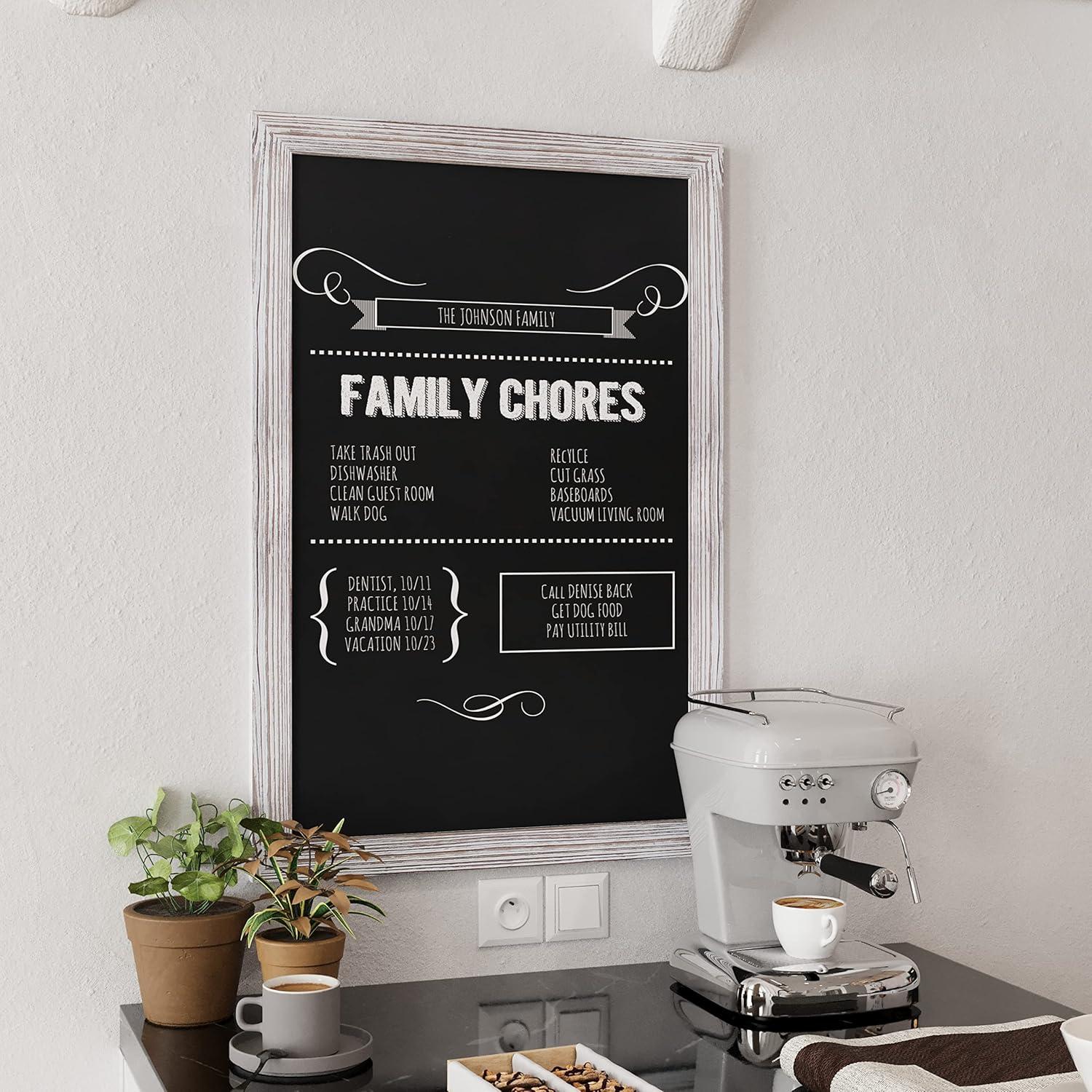 HBCY Creations White Washed Magnetic Wall Chalkboard, Extra Large 24" x 36" Framed Decorative Chalkboard with Eraser - For Kitchens, Weddings, Menus and More!