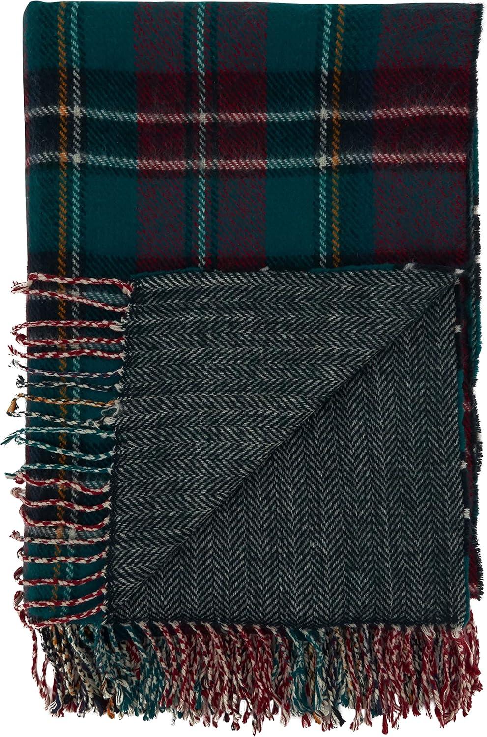 SARO TH910.G5060 50 x 60 in. Oblong Green Reversible Plaid Throw Blanket