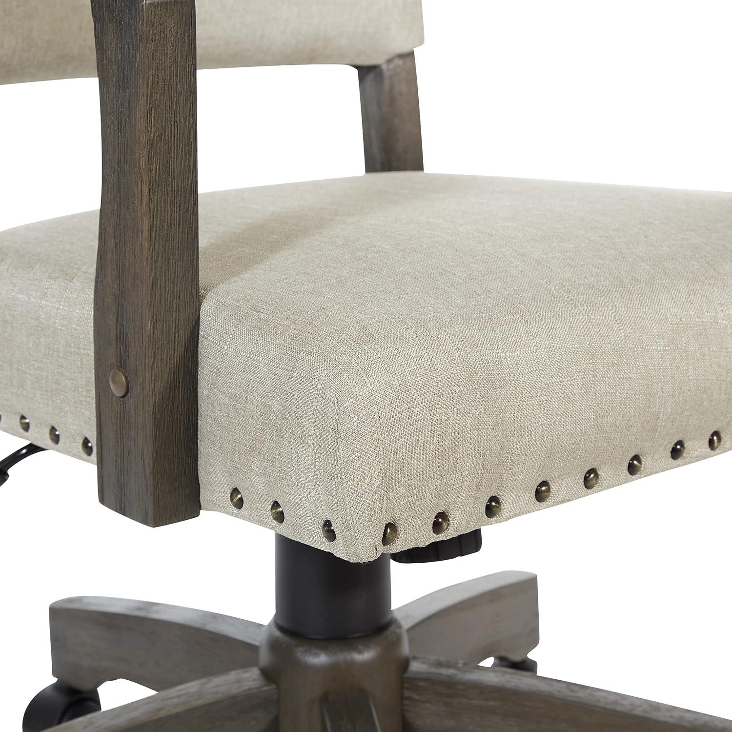 Santina Bankers Chair with Antique Gray Finish and Ivory White Fabric