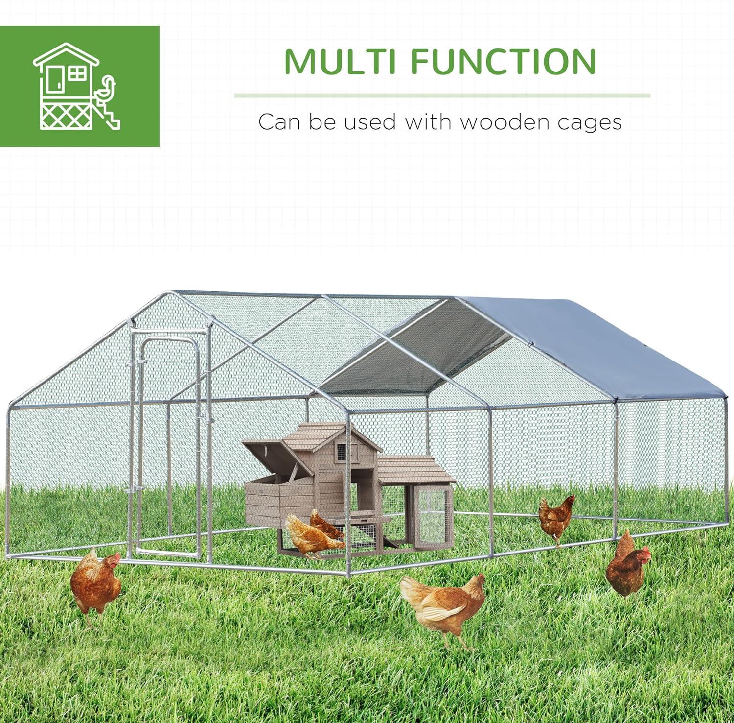 PawHut Large Chicken Coop Metal Chicken Run for Chickens with Waterproof and Anti-UV Cover, Spire Shaped Walk in Fence Cage Hen House for Outdoor and Yard Farm Use, 1" Dia, 23' x 6.6' x 6.4'