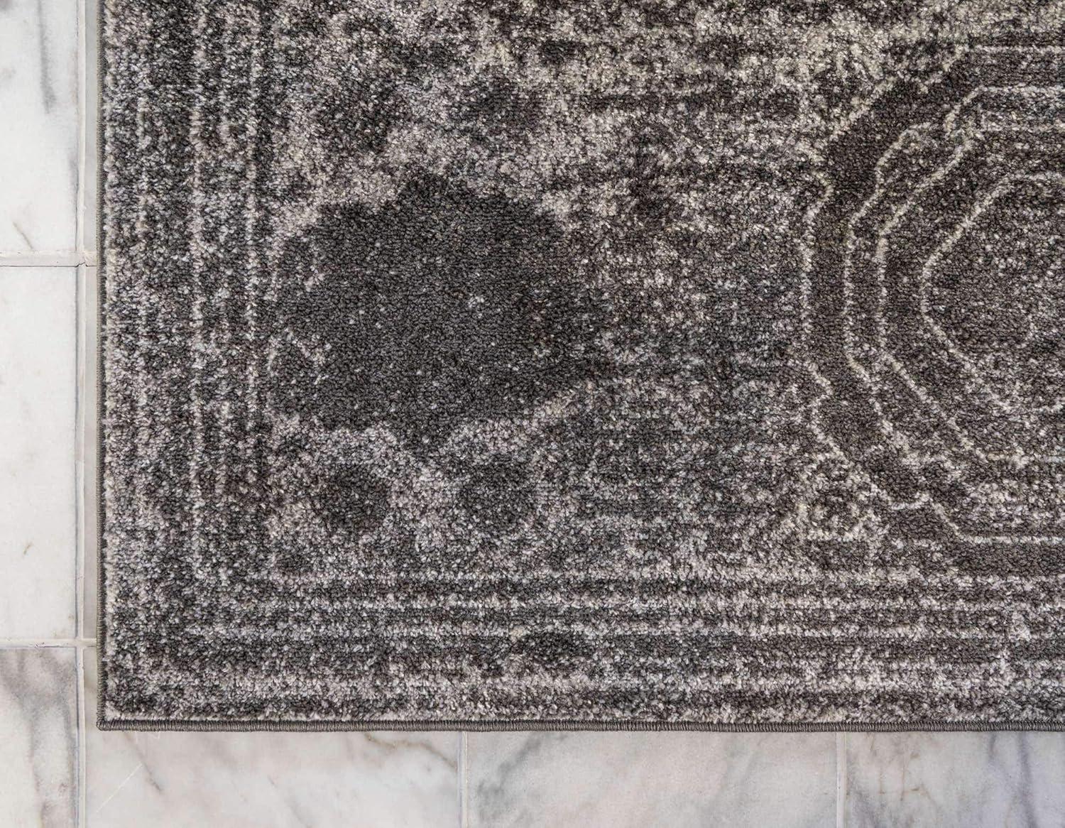 Dark Gray Rectangular Synthetic Low Pile Area Rug