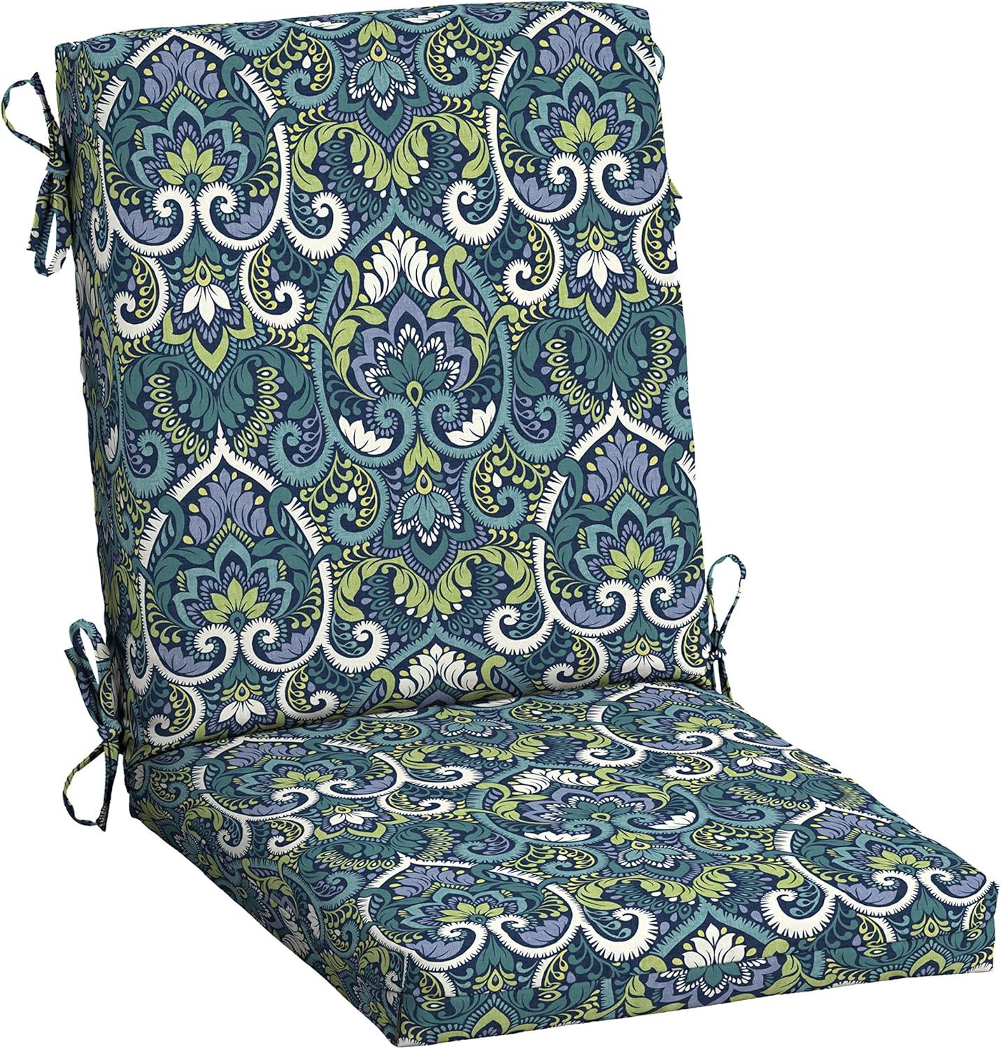 Outdoor dining chair cushion 20 x 20, waterproof, fade resistant 20 x 20 Sapphire Aurora Blue Damascus