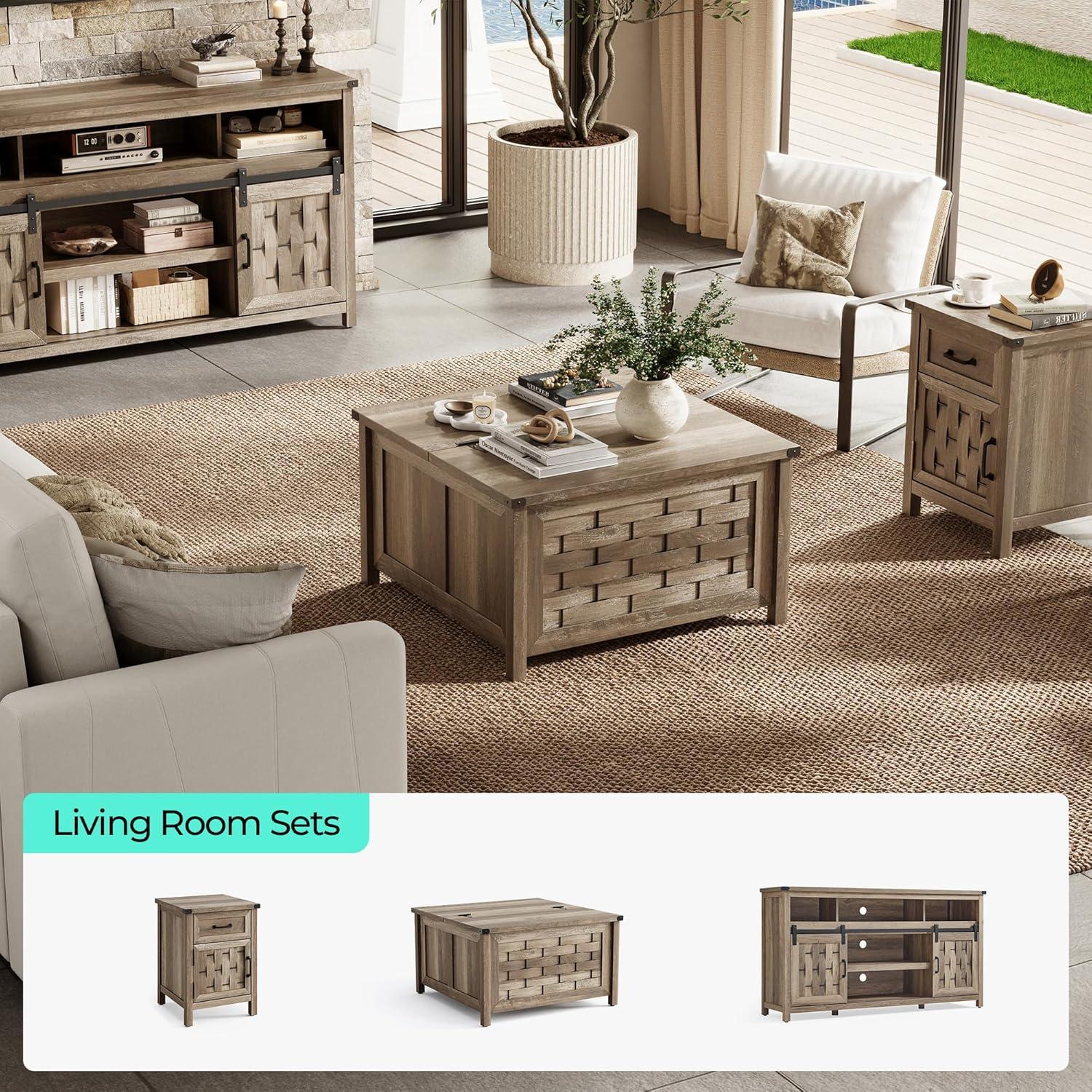 Rustic Square Wood and Metal Lift-Top Coffee Table with Storage