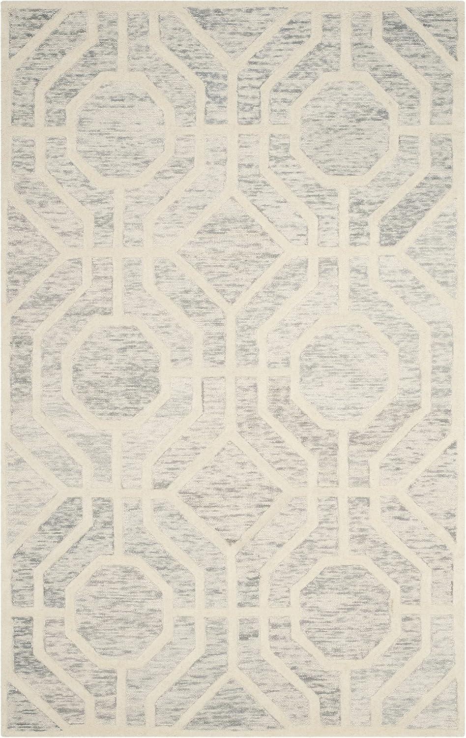 Elegant Cambridge Light Grey & Ivory 5' x 8' Hand-Tufted Wool Rug