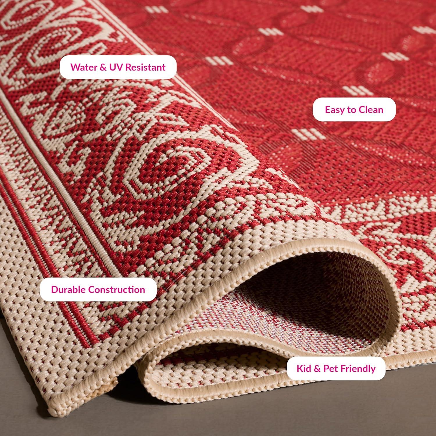 SAFAVIEH Courtyard Gaus Geometric Indoor/Outdoor Area Rug, 5'3" x 7'7", Red/Natural