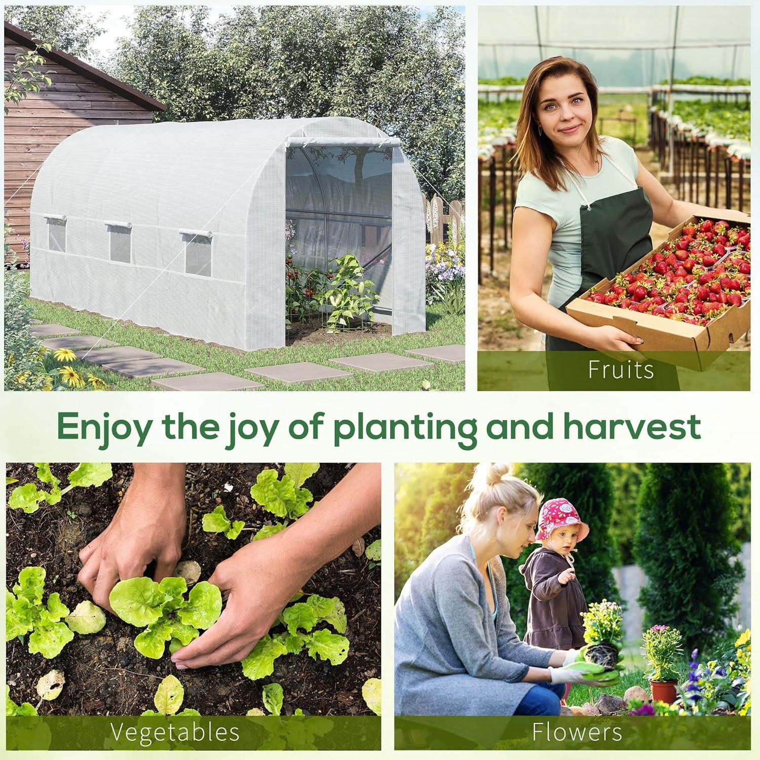 Outsunny Walk-In Tunnel Greenhouse, Large Garden Hot House Kit with 6 Roll-up Windows & Roll Up Door, Steel Frame