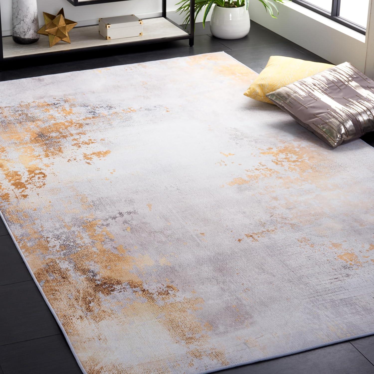 Tacoma 4' x 6' Gray and Gold Synthetic Area Rug