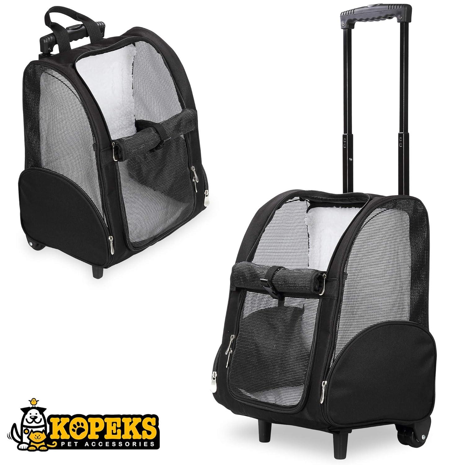 Pink Rolling Backpack Pet Carrier with Mesh Panels