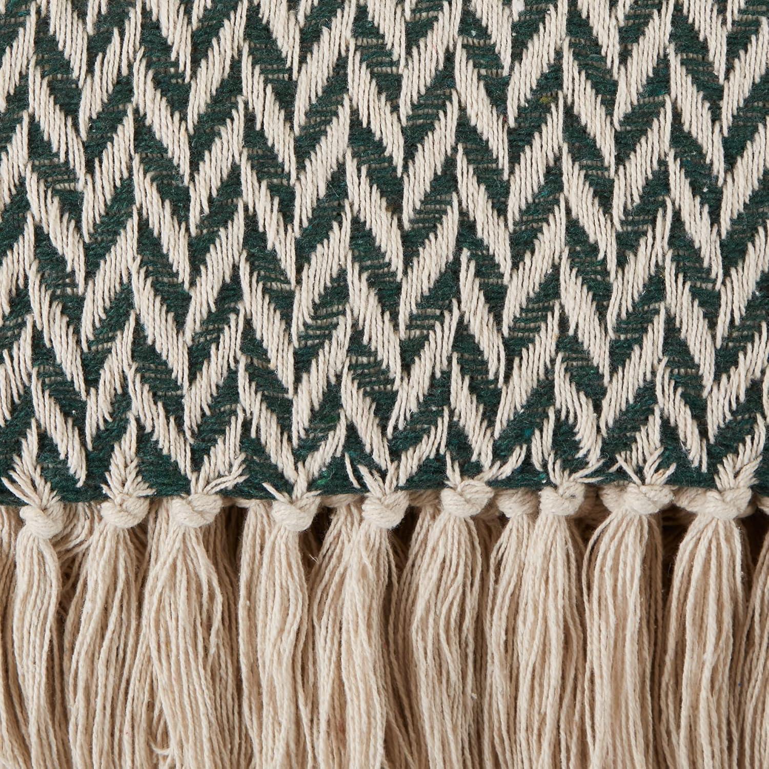 50"x60" Zig-Zag Throw Blanket Hunter Green - Design Imports: Woven Cotton, Fringe Trim