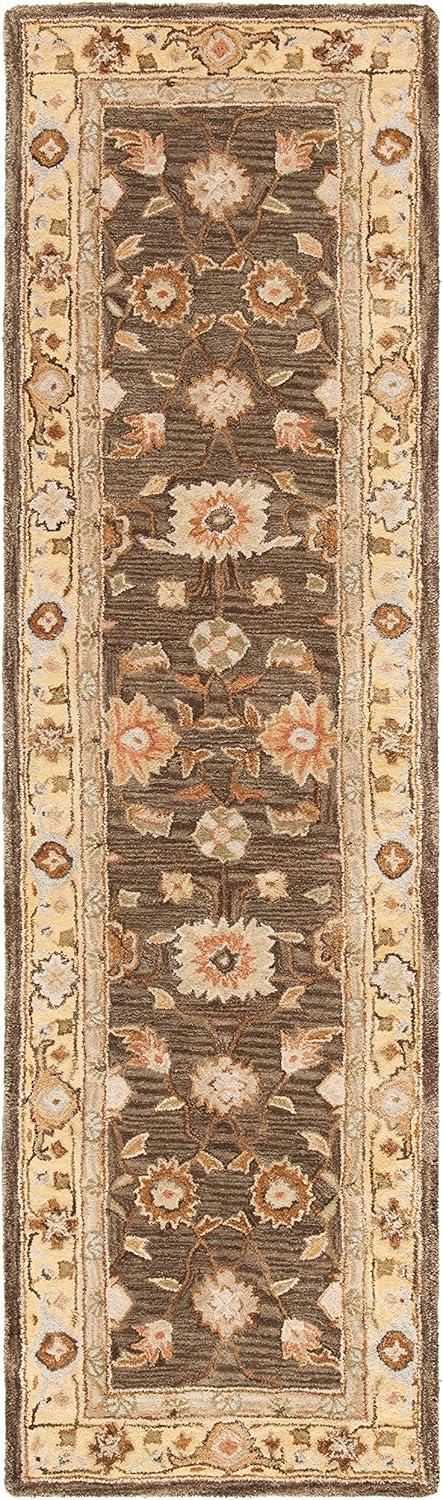 SAFAVIEH Anatolia Sherman Floral Wool Runner Rug, Brown/Taupe, 2'3" x 8'