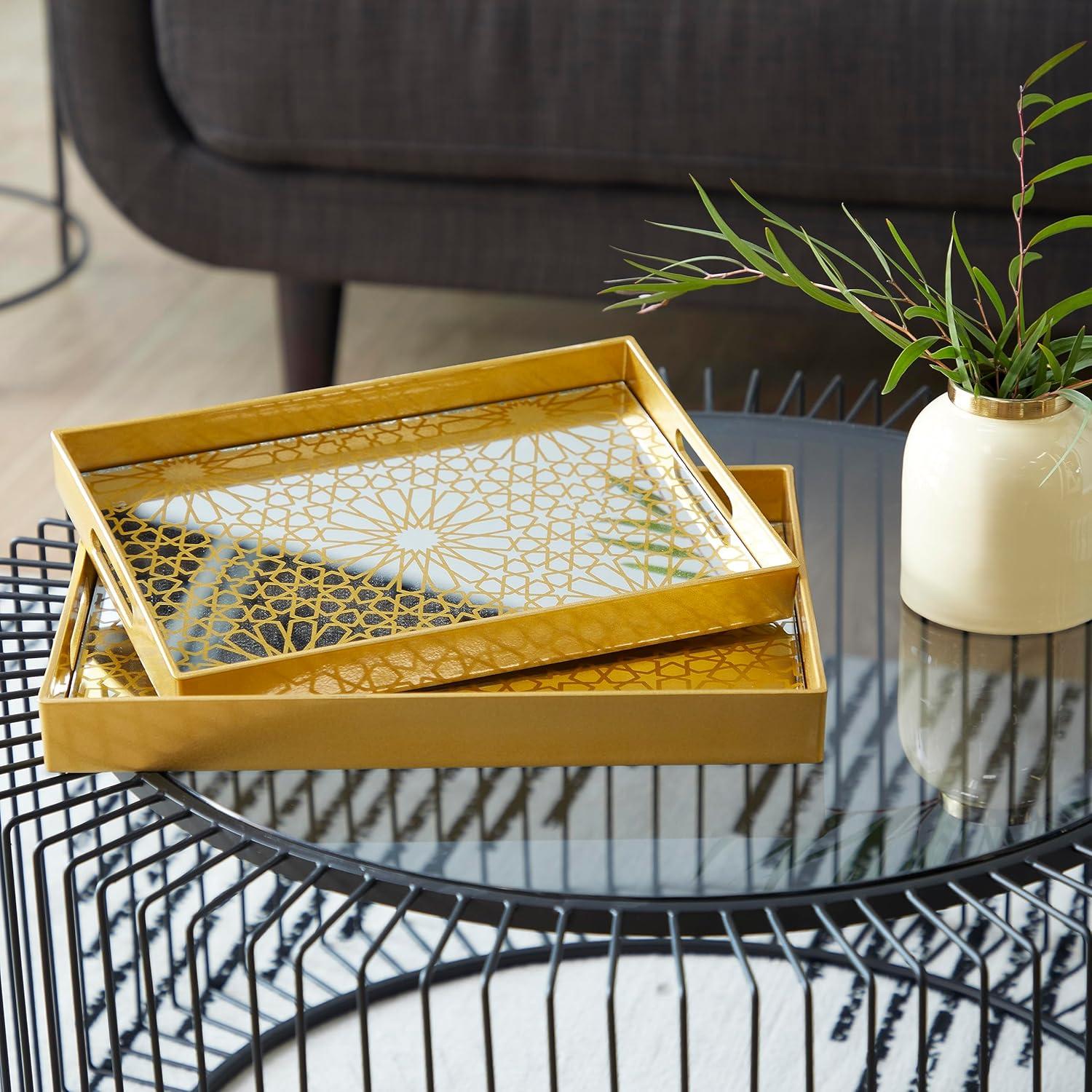 CosmoLiving by Cosmopolitan Plastic Mirrored Geometric Decor Gold Tray Set